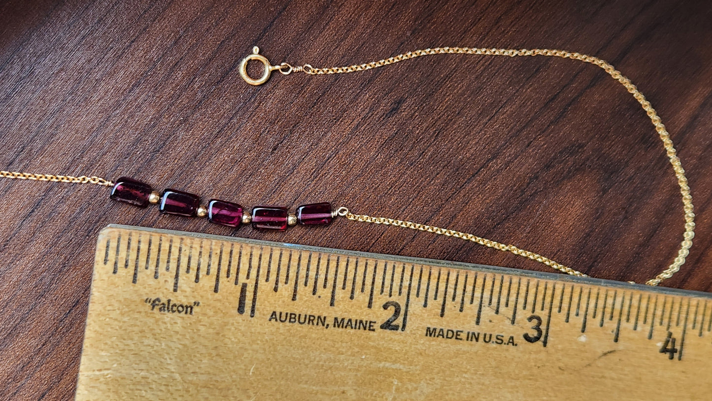 "Cosima" Garnet Row Necklace with 14k Gold-Filled Chain  15"