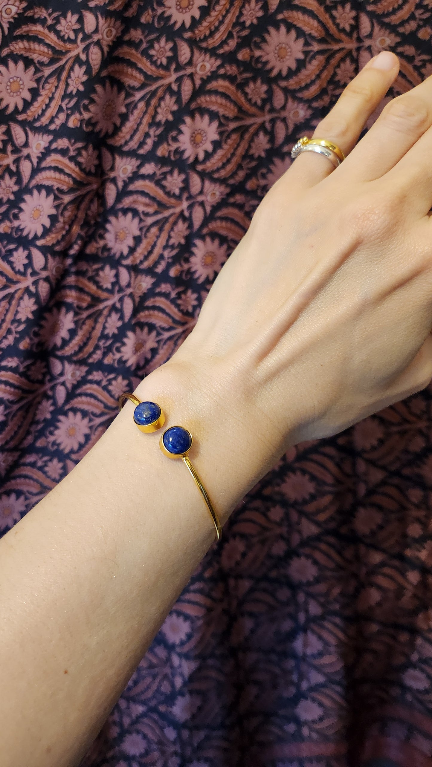 Korinne Blue Lapis cuff bracelet 18k Gold Plated