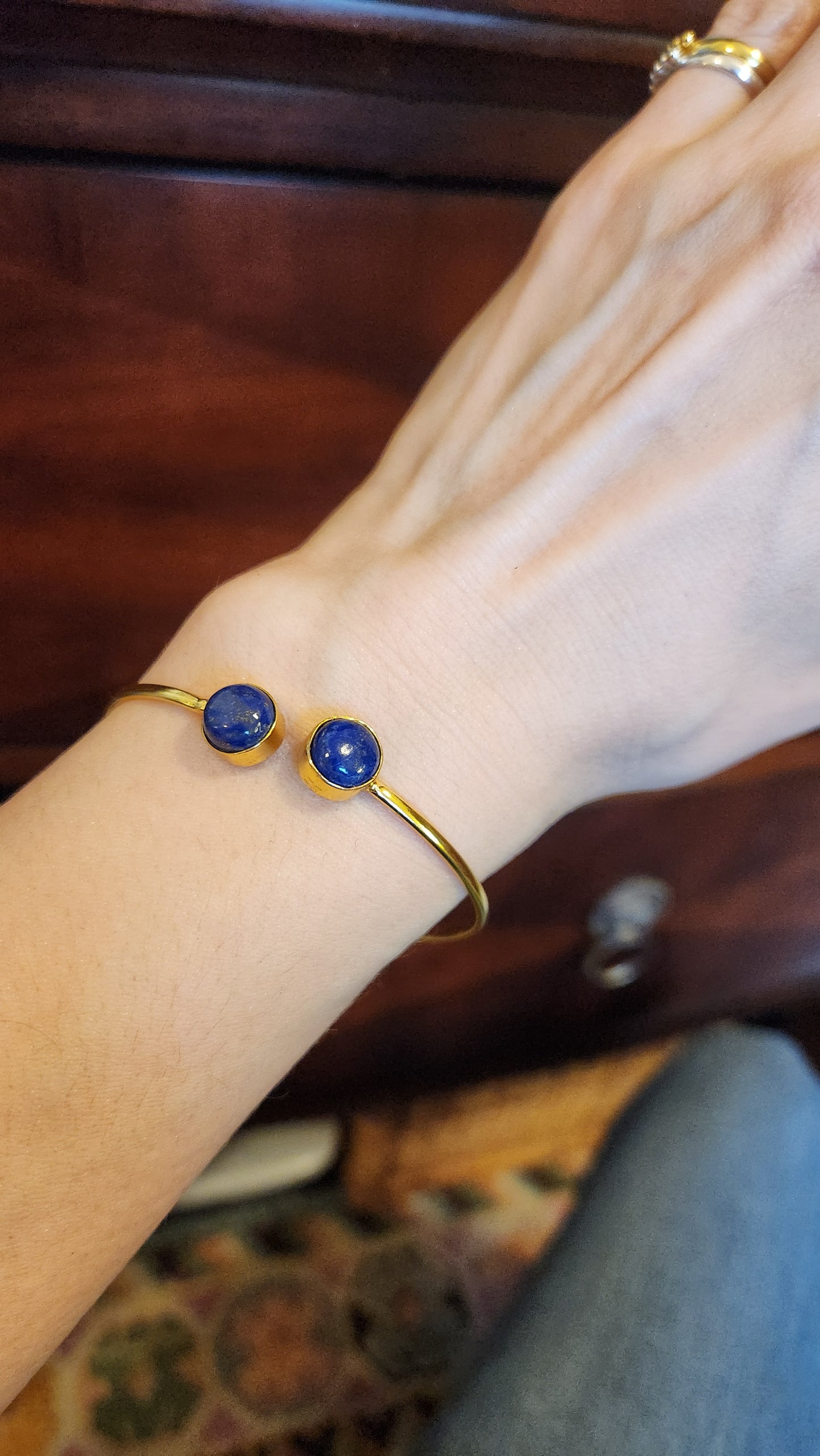 Korinne Blue Lapis cuff bracelet 18k Gold Plated