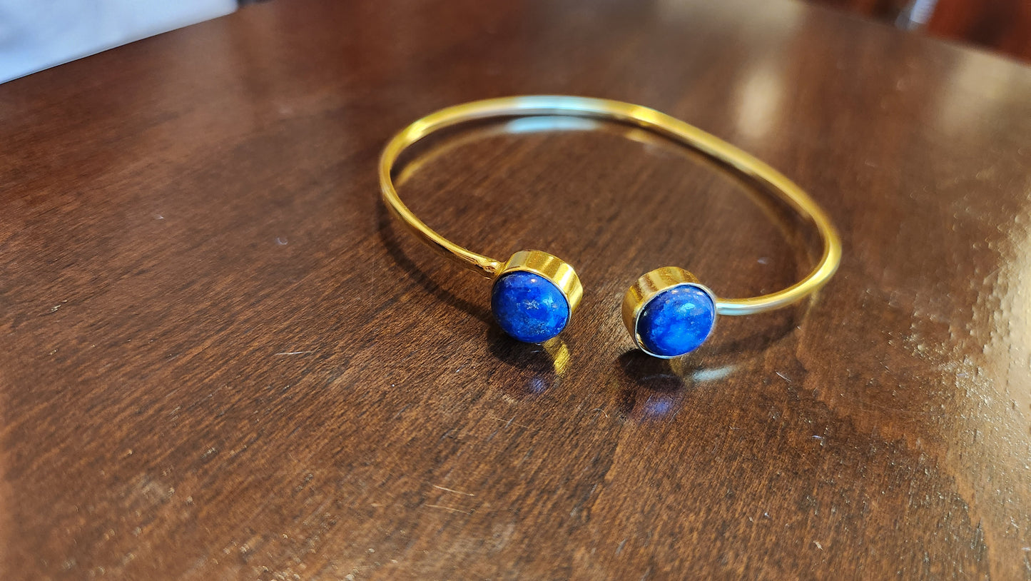 Korinne Blue Lapis cuff bracelet 18k Gold Plated
