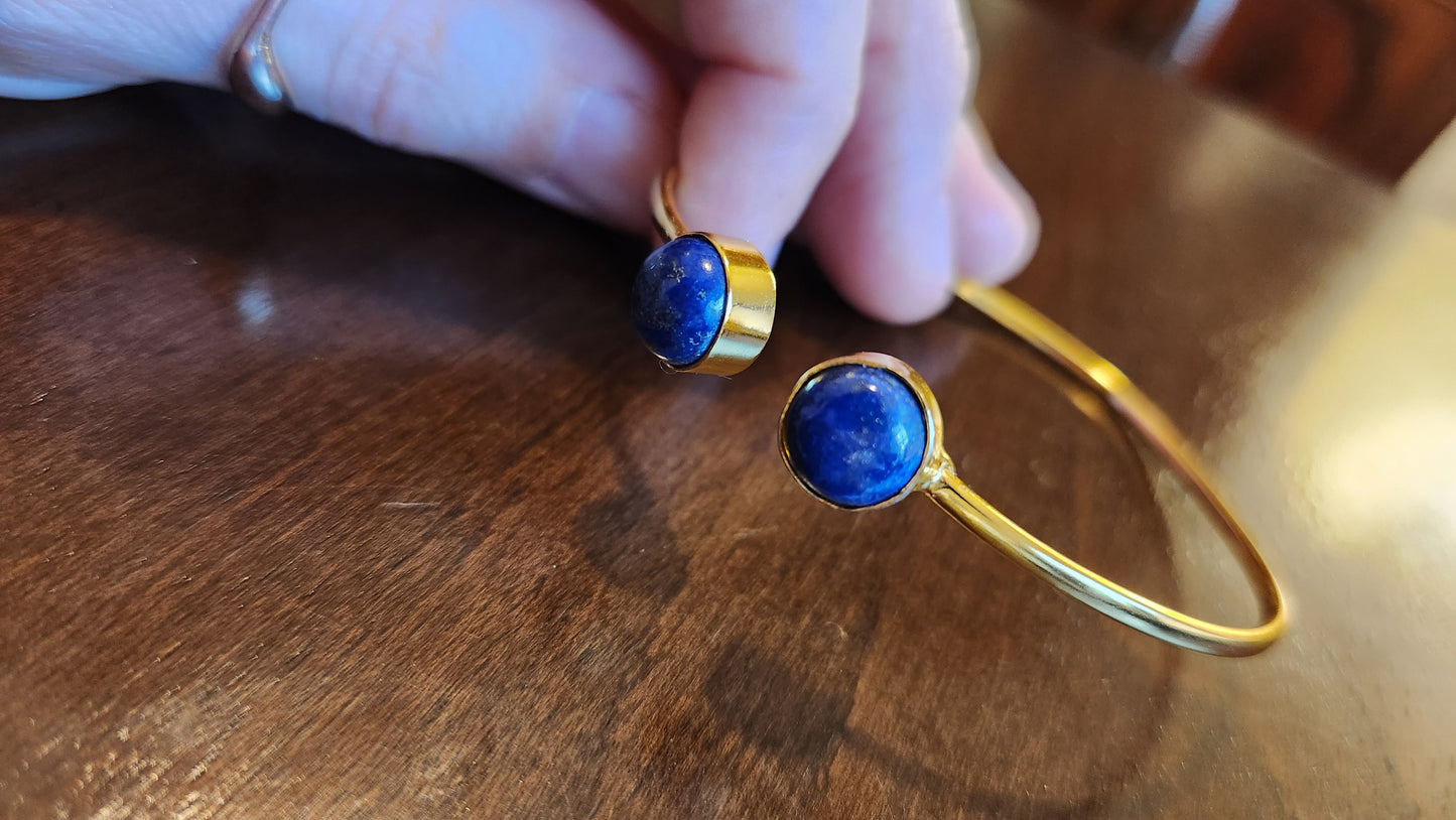 Korinne Blue Lapis cuff bracelet 18k Gold Plated