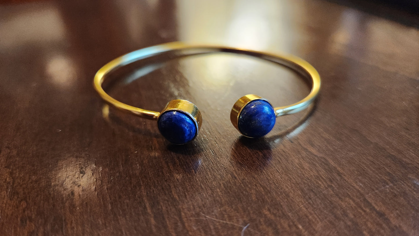 Korinne Blue Lapis cuff bracelet 18k Gold Plated