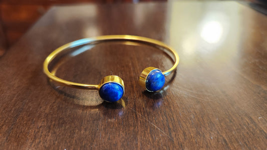 Korinne Blue Lapis cuff bracelet 18k Gold Plated