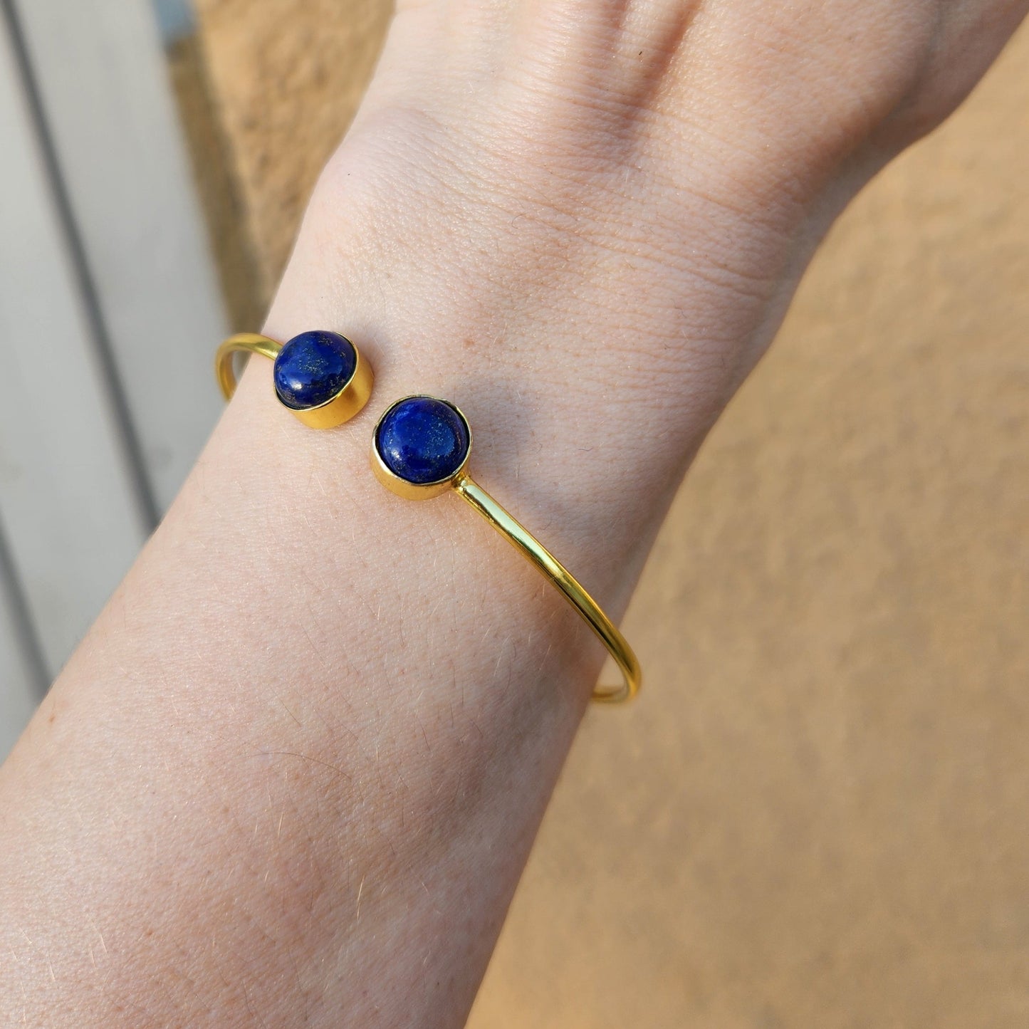 Korinne Blue Lapis cuff bracelet 18k Gold Plated