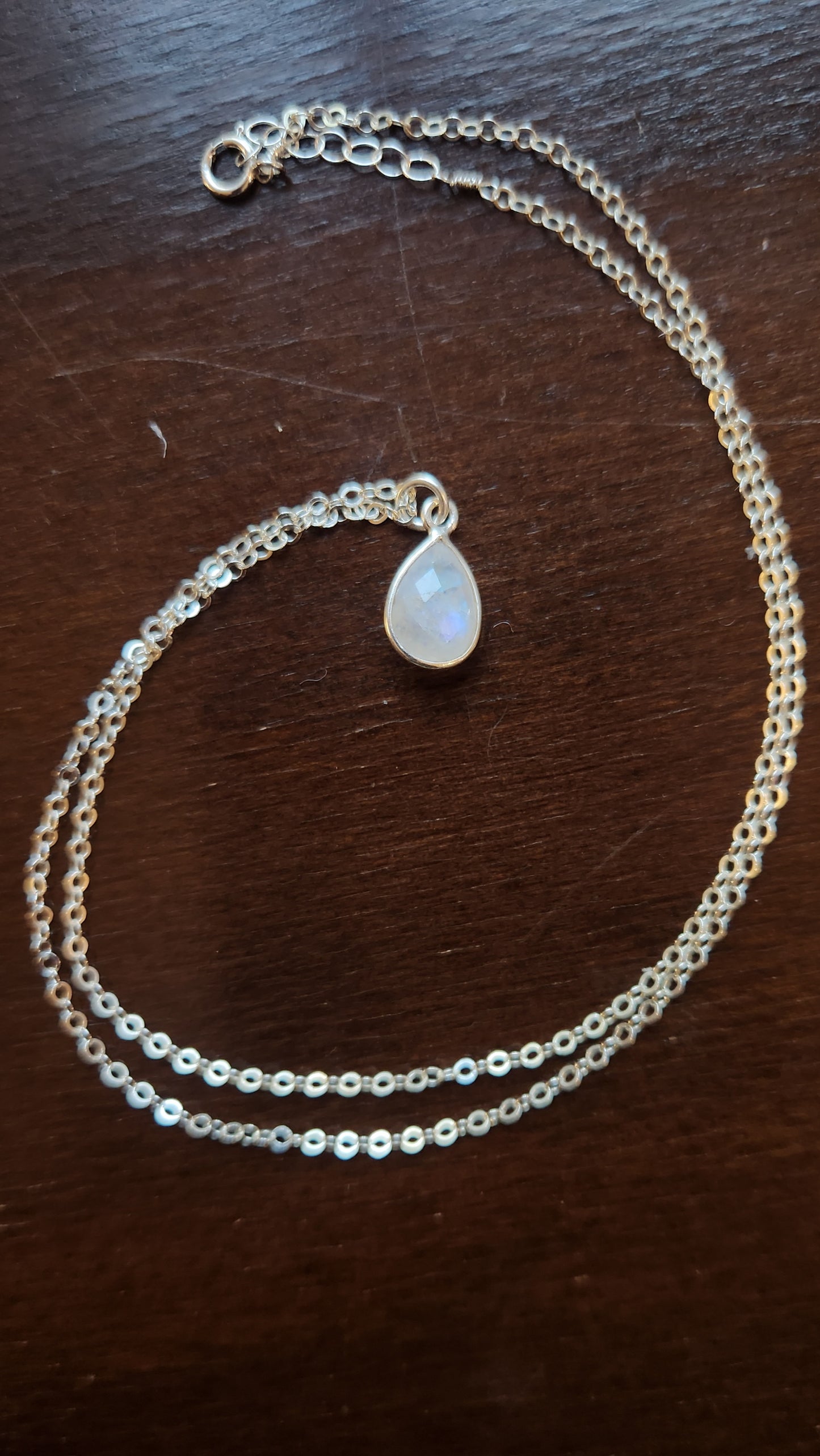 16" Sterling Silver Chain with Bezeled Moonstone Teardrop Pendant
