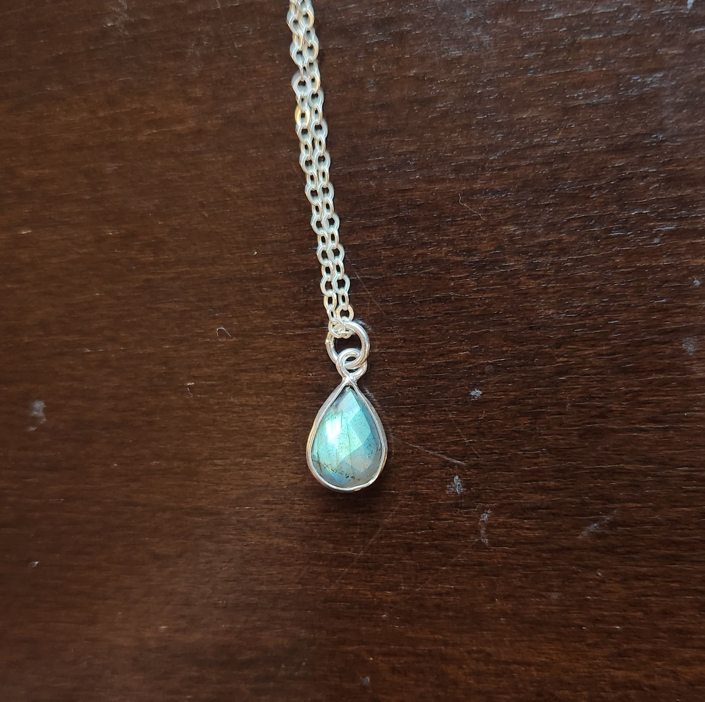 16" Sterling Silver Chain with Bezeled Labradorite Teardrop Pendant