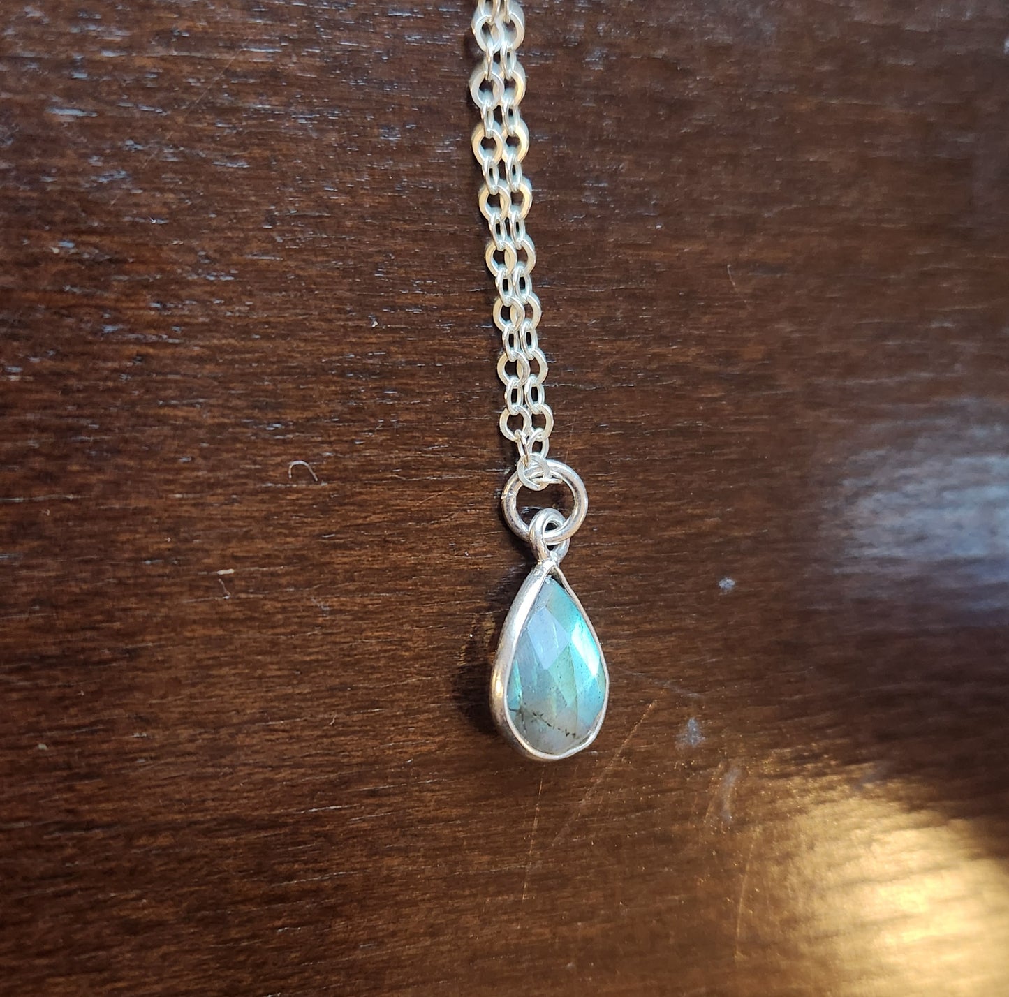 16" Sterling Silver Chain with Bezeled Labradorite Teardrop Pendant
