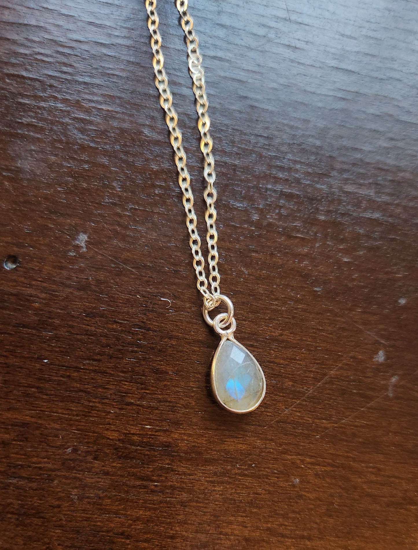 16" Sterling Silver Chain with Bezeled Labradorite Teardrop Pendant