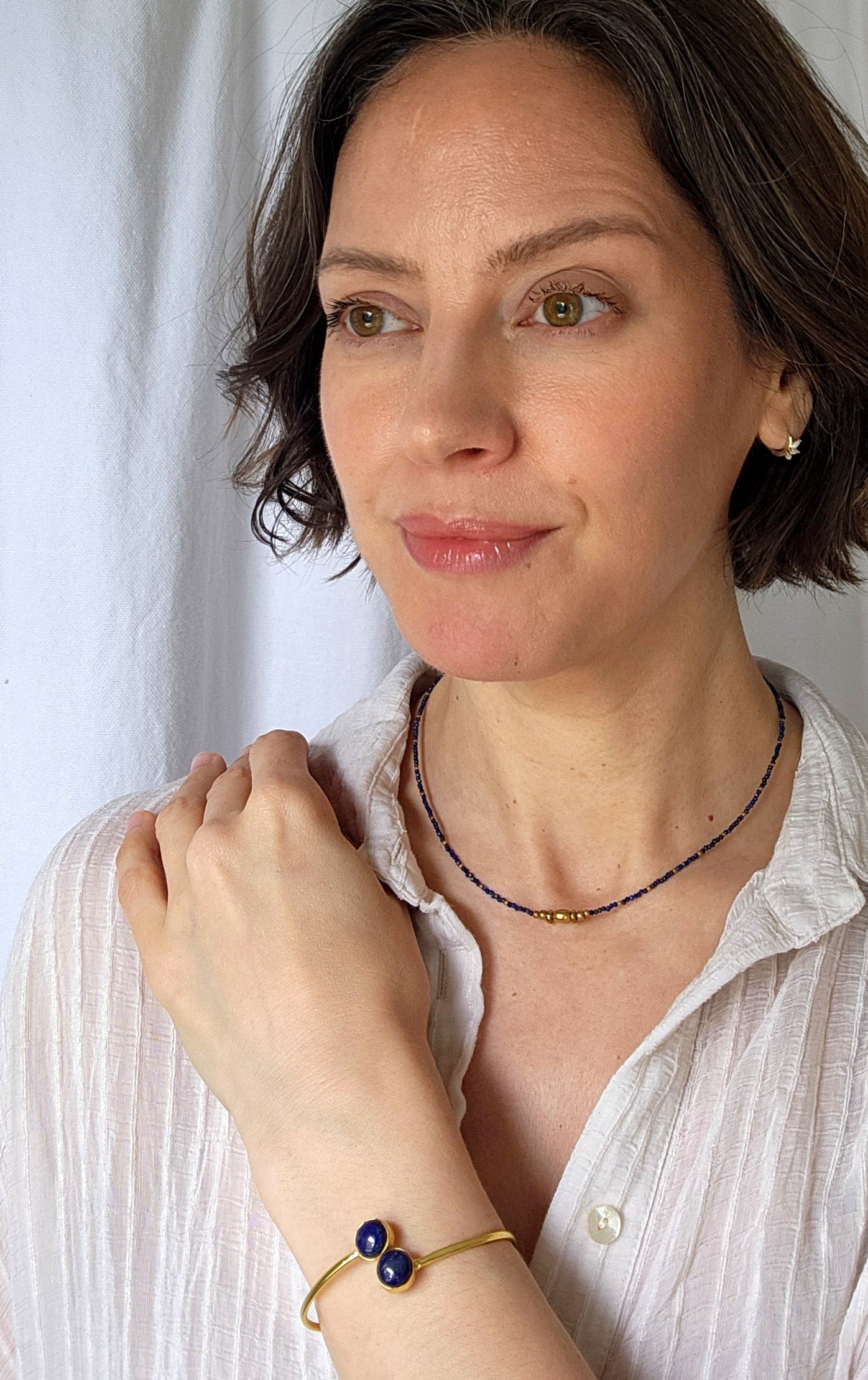 Lapis and Opal  18k Gold Plated 3 Piece Set - Earring, Necklace, Bracelet