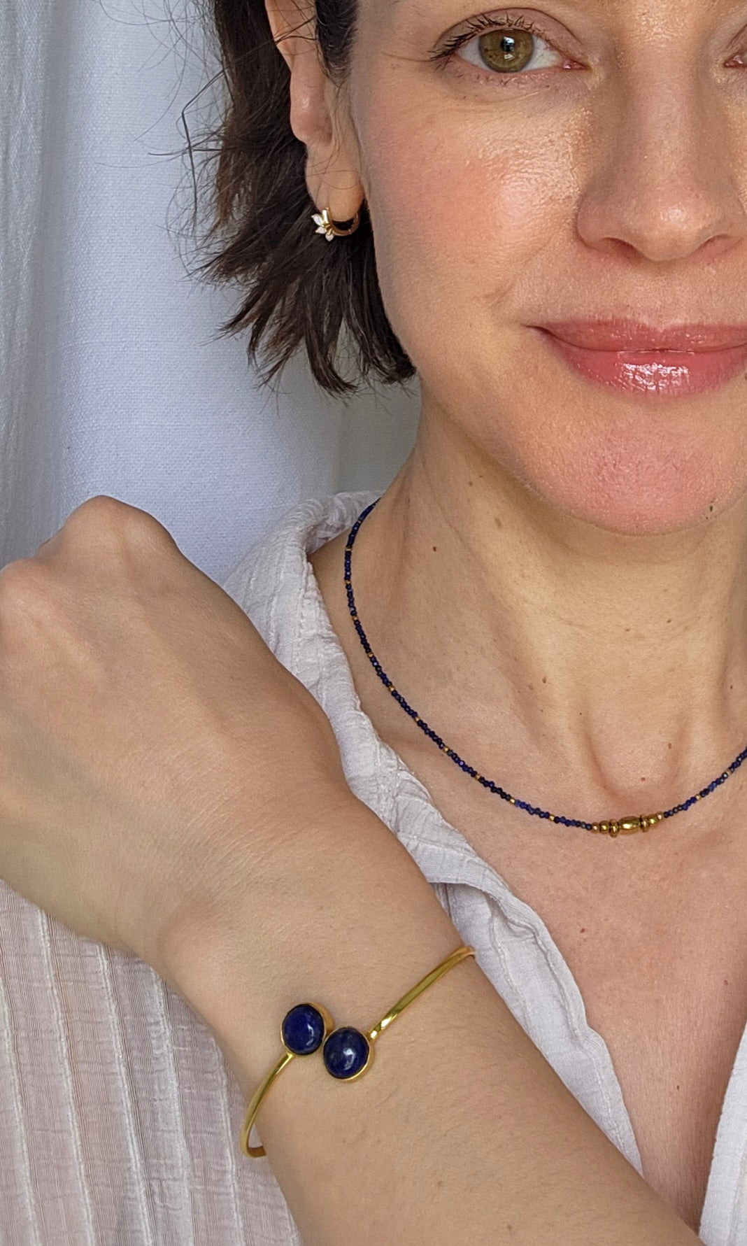 Lapis and Opal  18k Gold Plated 3 Piece Set - Earring, Necklace, Bracelet