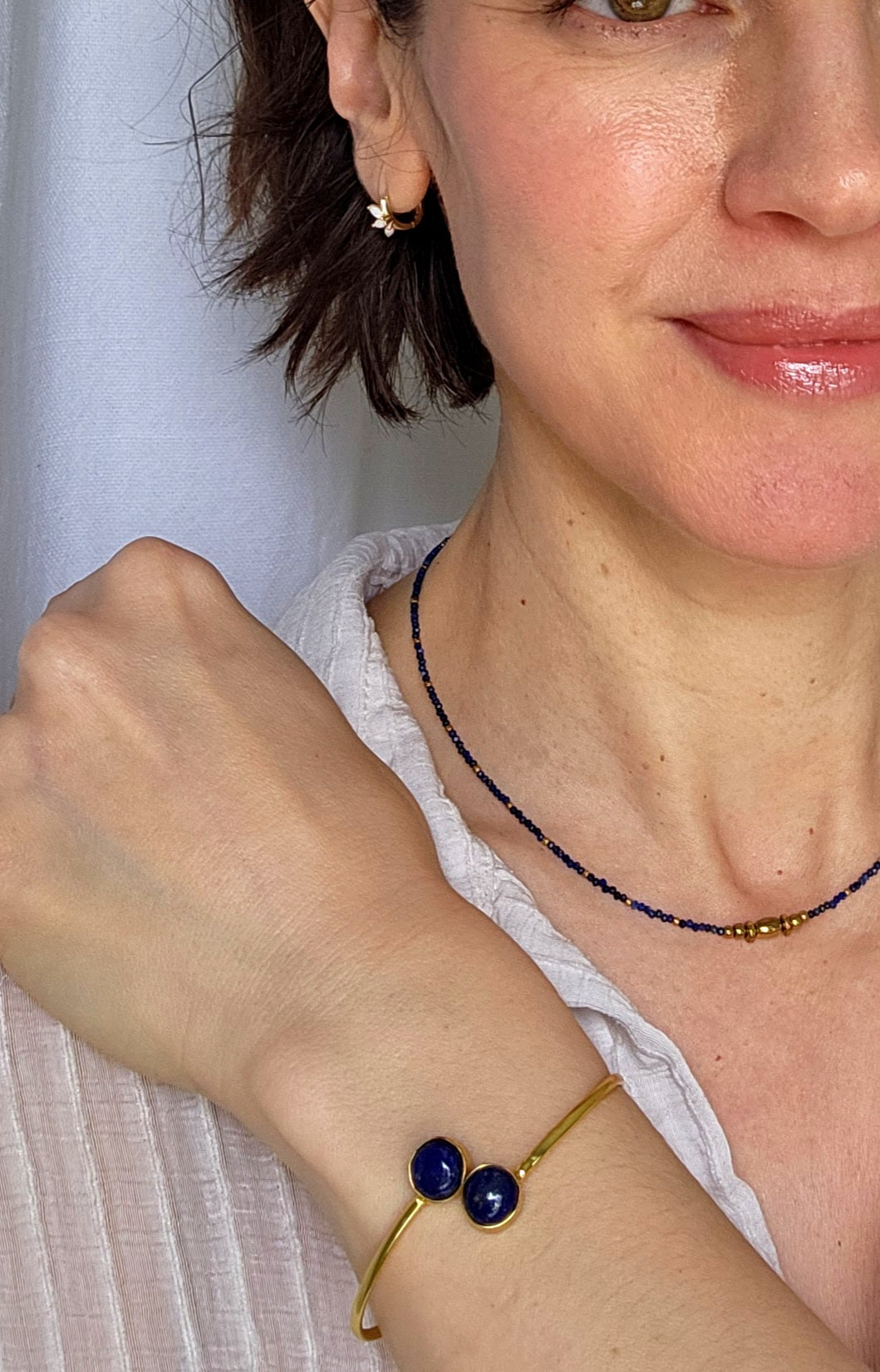 Lapis and Opal  18k Gold Plated 3 Piece Set - Earring, Necklace, Bracelet