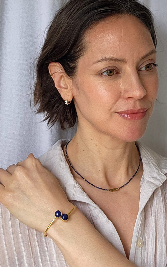 Lapis and Opal  18k Gold Plated 3 Piece Set - Earring, Necklace, Bracelet