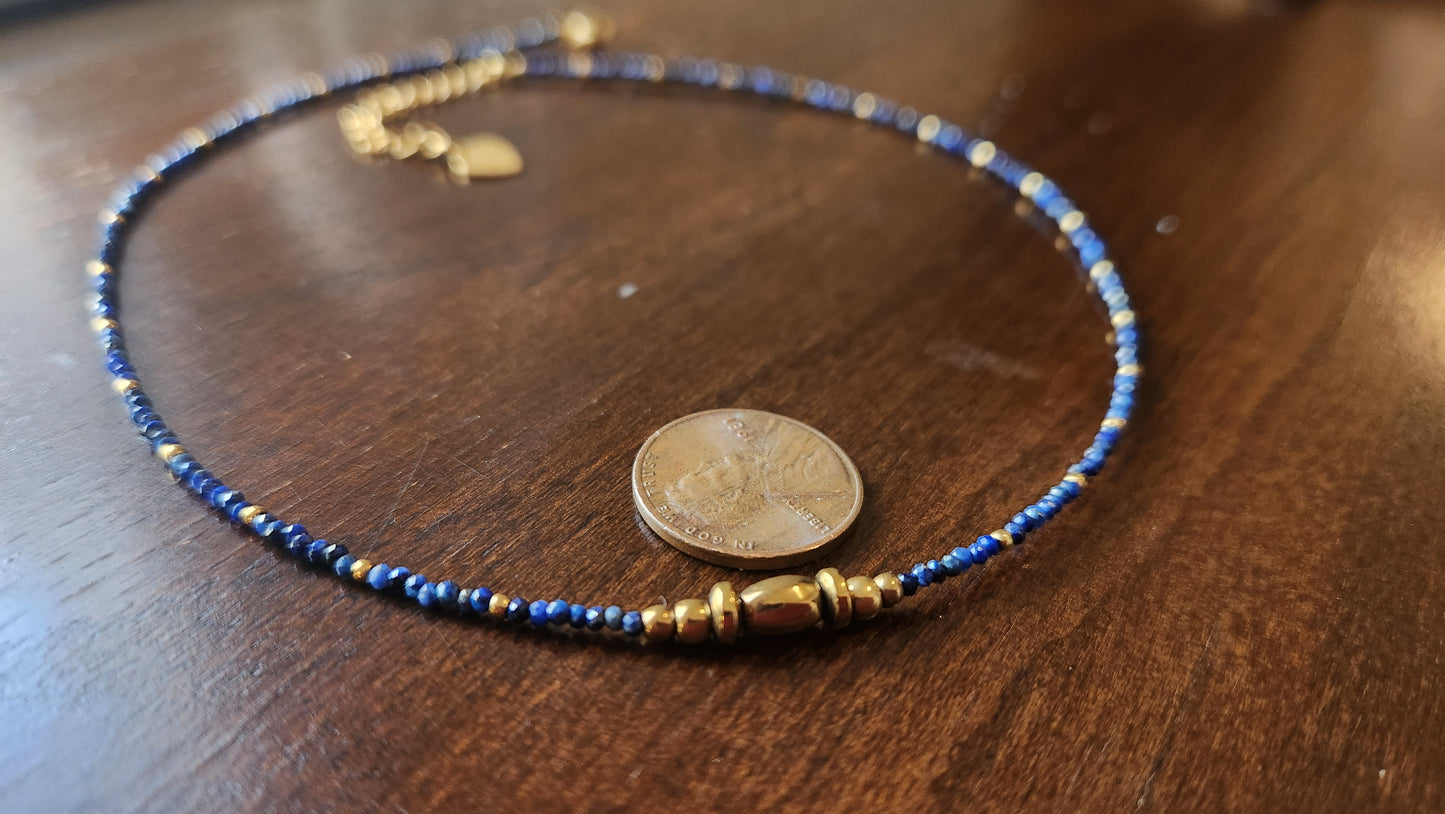 Seychelles Blue Lapis Necklace with 14k Gold plated  15"-17" inch
