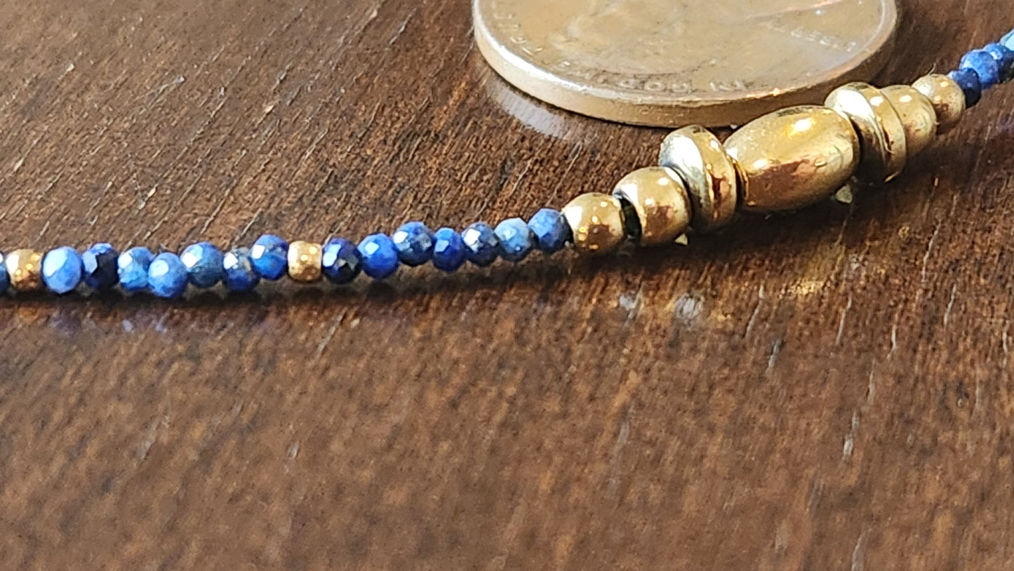 Seychelles Blue Lapis Necklace with 14k Gold plated  15"-17" inch