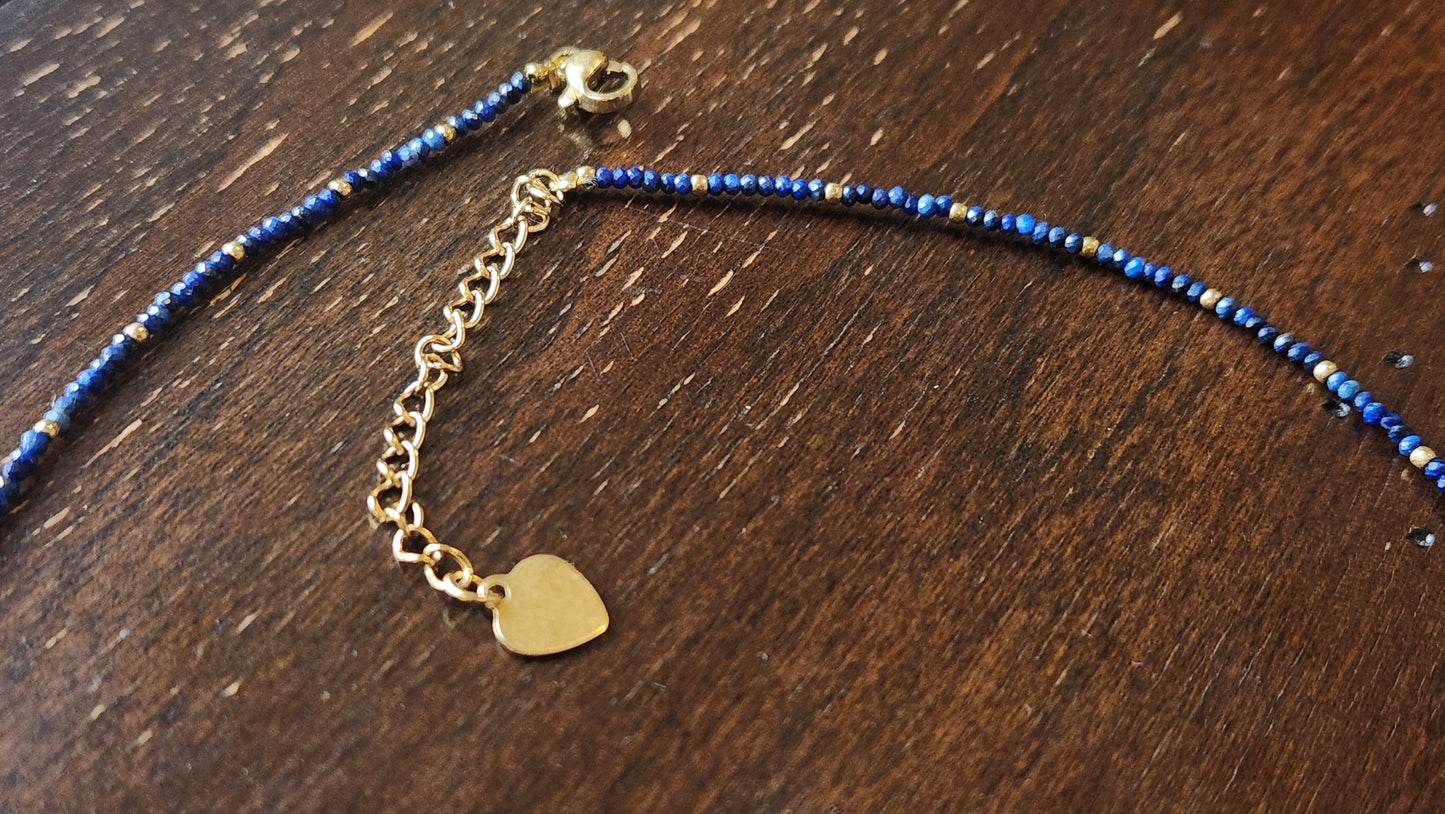 Seychelles Blue Lapis Necklace with 14k Gold plated  15"-17" inch