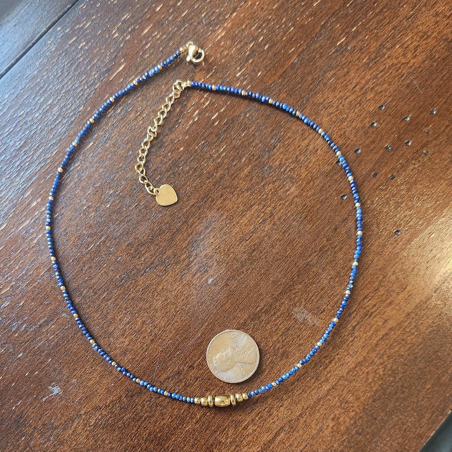 Seychelles Blue Lapis Necklace with 14k Gold plated  15"-17" inch