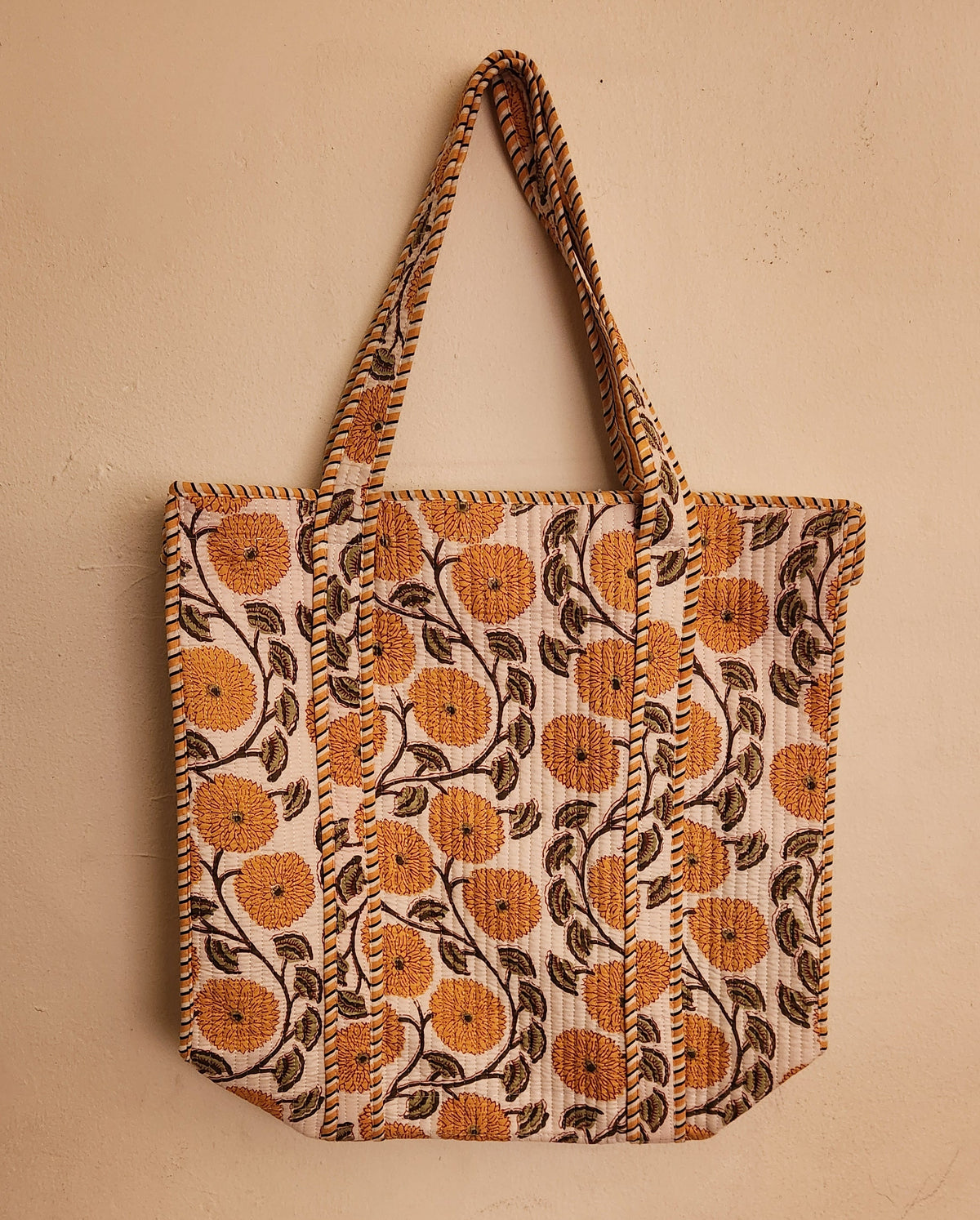 Zinnia - Yellow Flower Structured Tote Bag with zipper and inside pocket