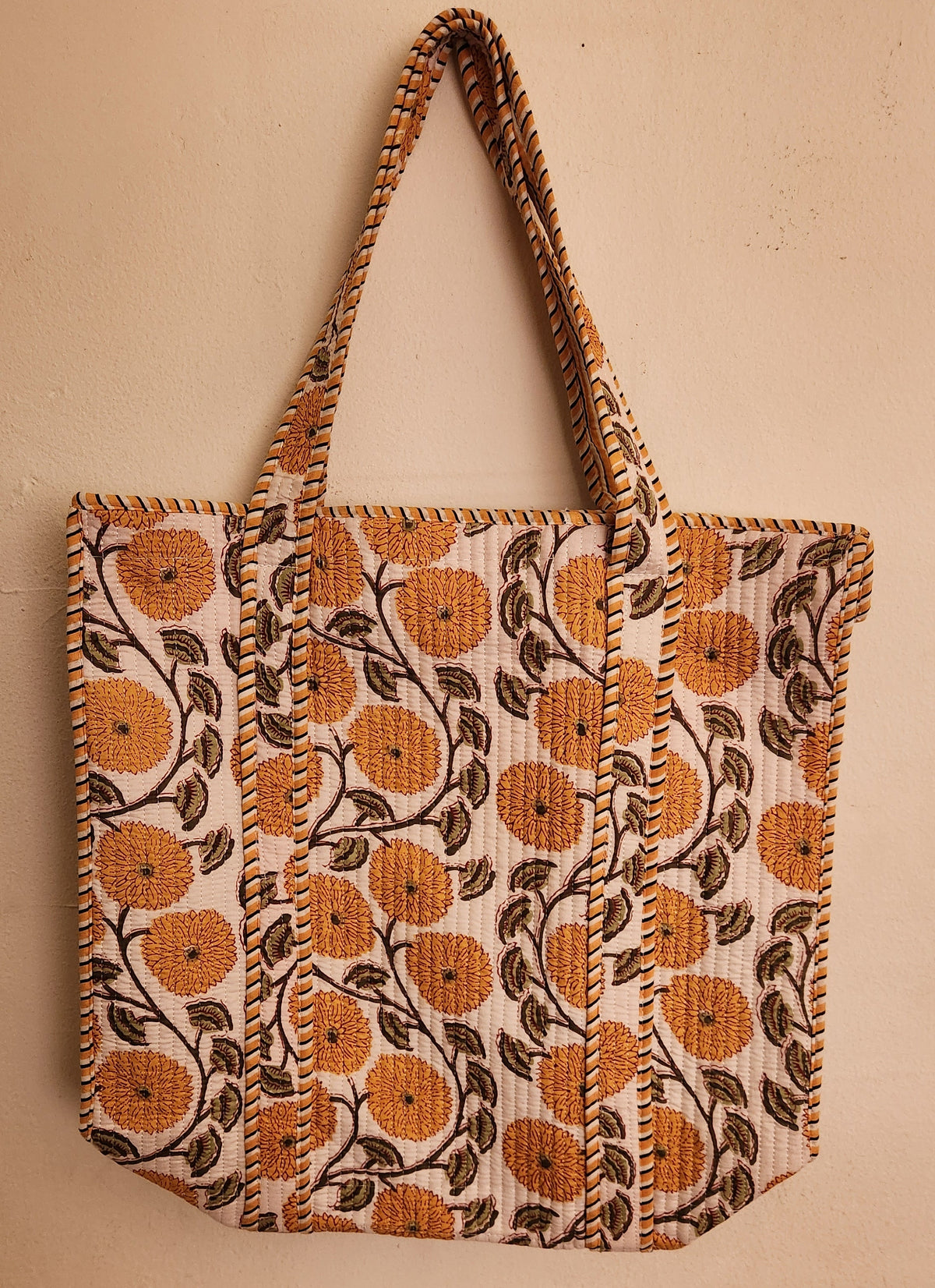 Zinnia - Yellow Flower Structured Tote Bag with zipper and inside pocket