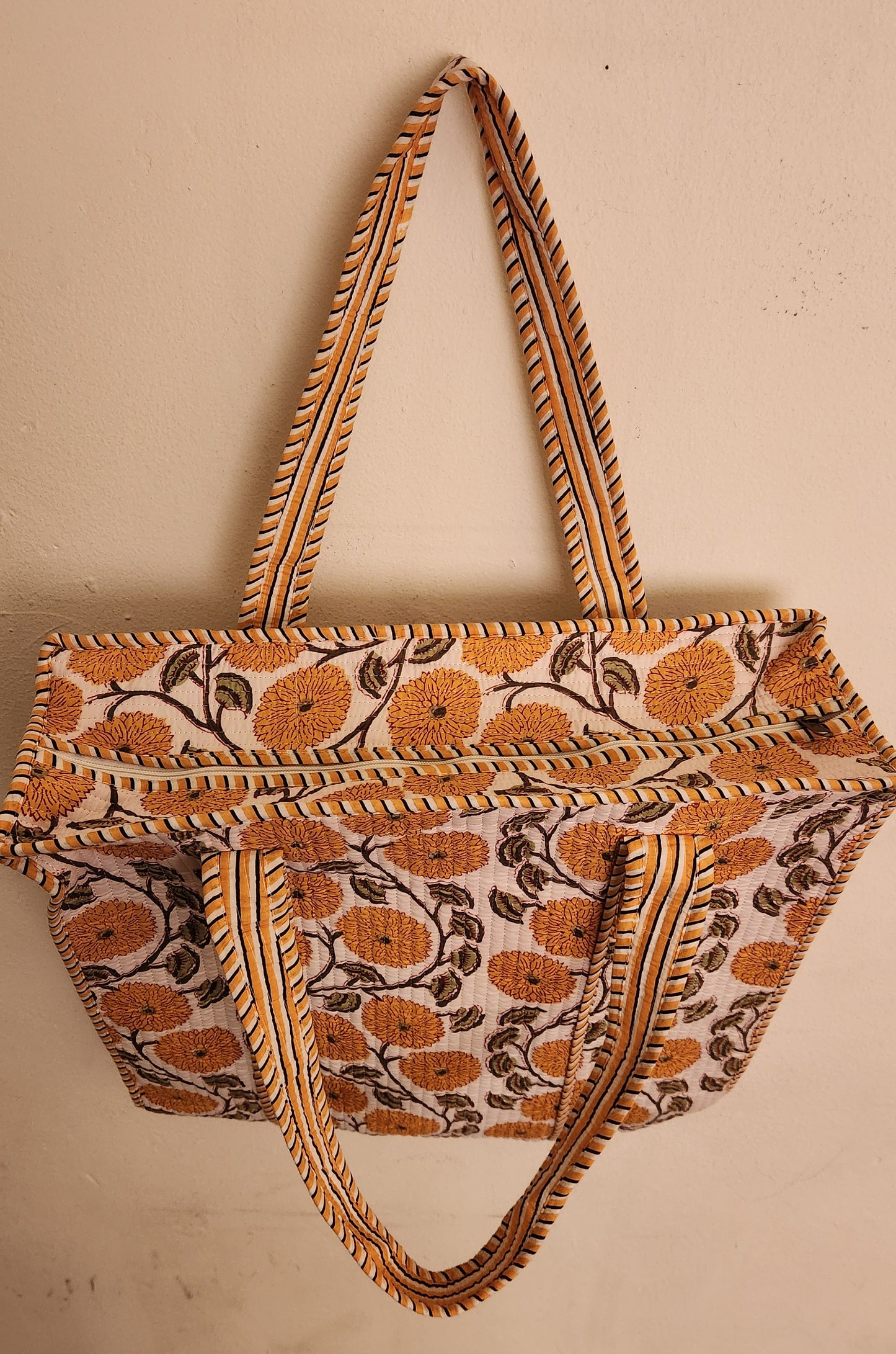 Zinnia - Yellow Flower Structured Tote Bag with zipper and inside pocket