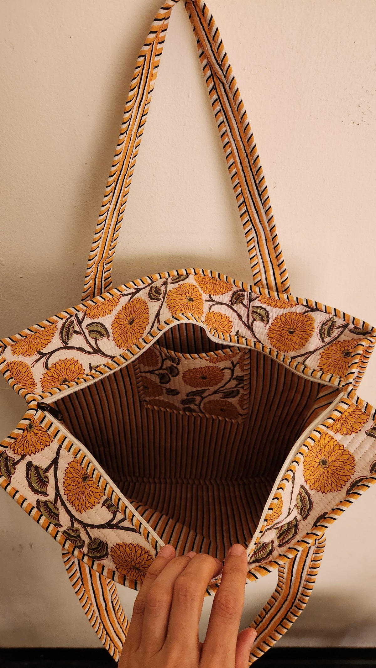 Zinnia - Yellow Flower Structured Tote Bag with zipper and inside pocket