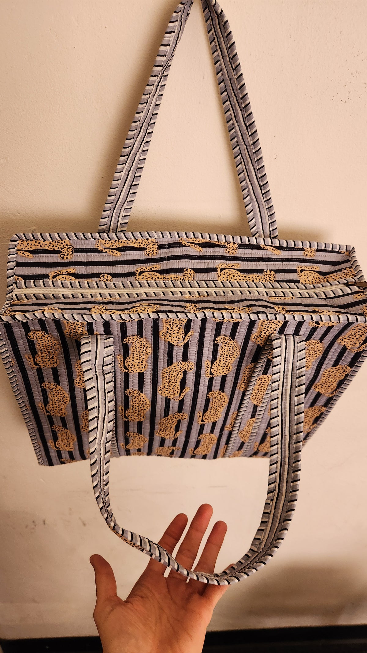 Janette Tote - Cats in Blue Structured Tote Bag with zipper and inside pocket