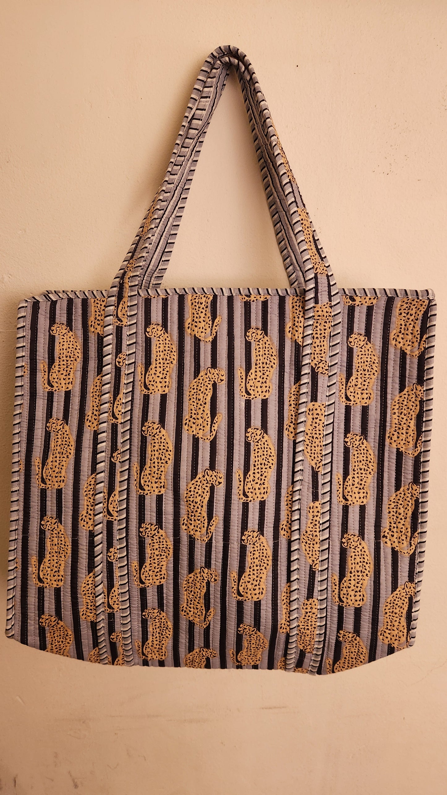 Janette Tote - Cats in Blue Structured Tote Bag with zipper and inside pocket