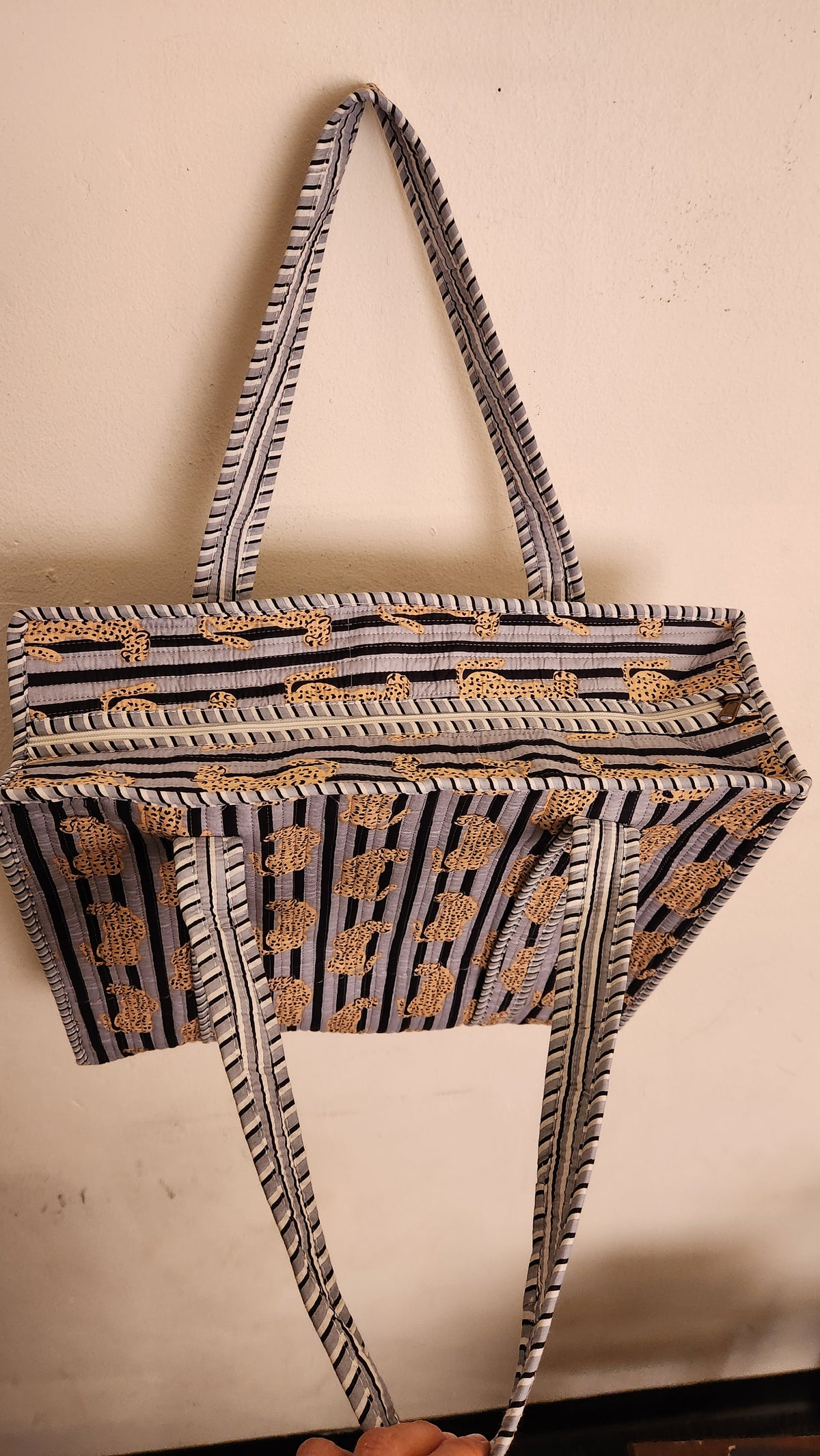 Janette Tote - Cats in Blue Structured Tote Bag with zipper and inside pocket