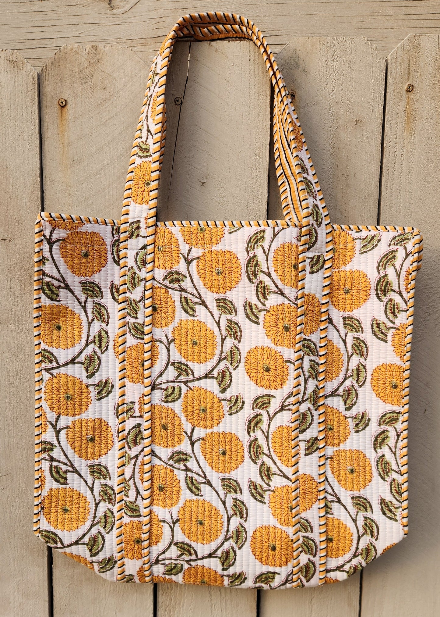 Zinnia - Yellow Flower Structured Tote Bag with zipper and inside pocket