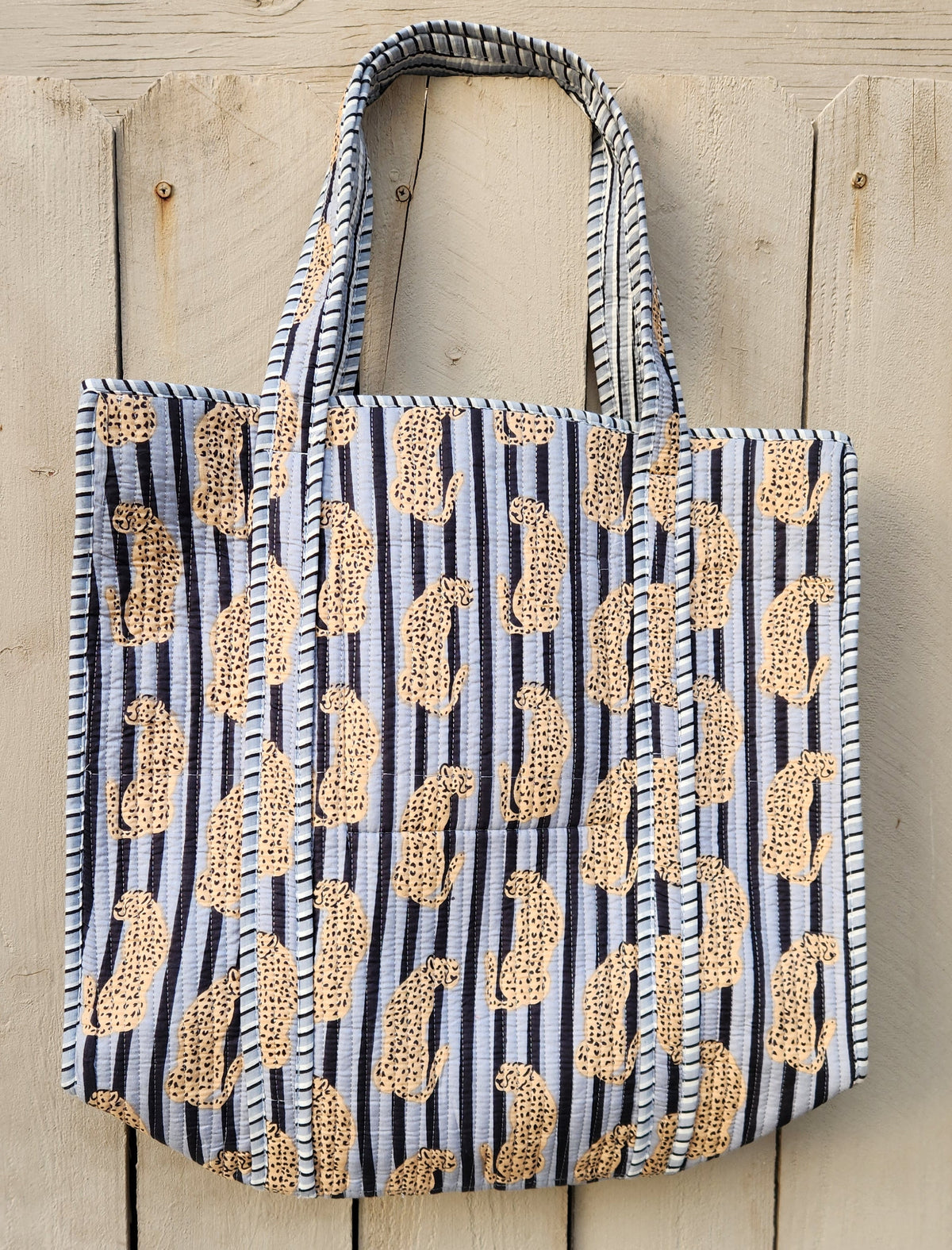 Janette Tote - Cats in Blue Structured Tote Bag with zipper and inside pocket