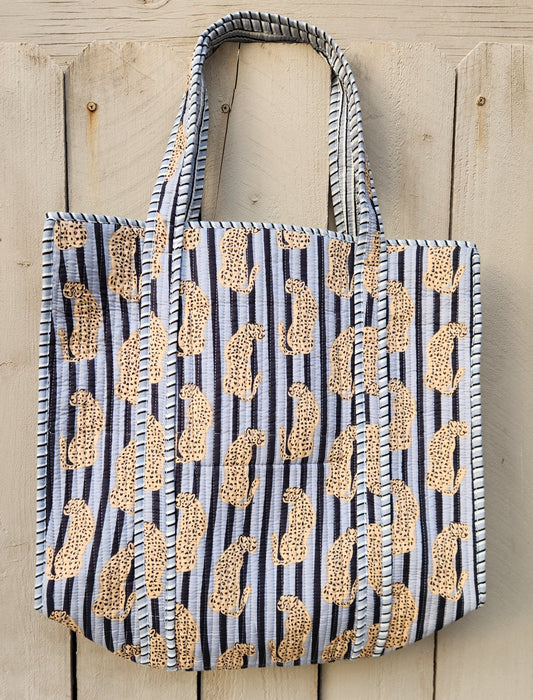 Janette Tote - Cats in Blue Structured Tote Bag with zipper and inside pocket