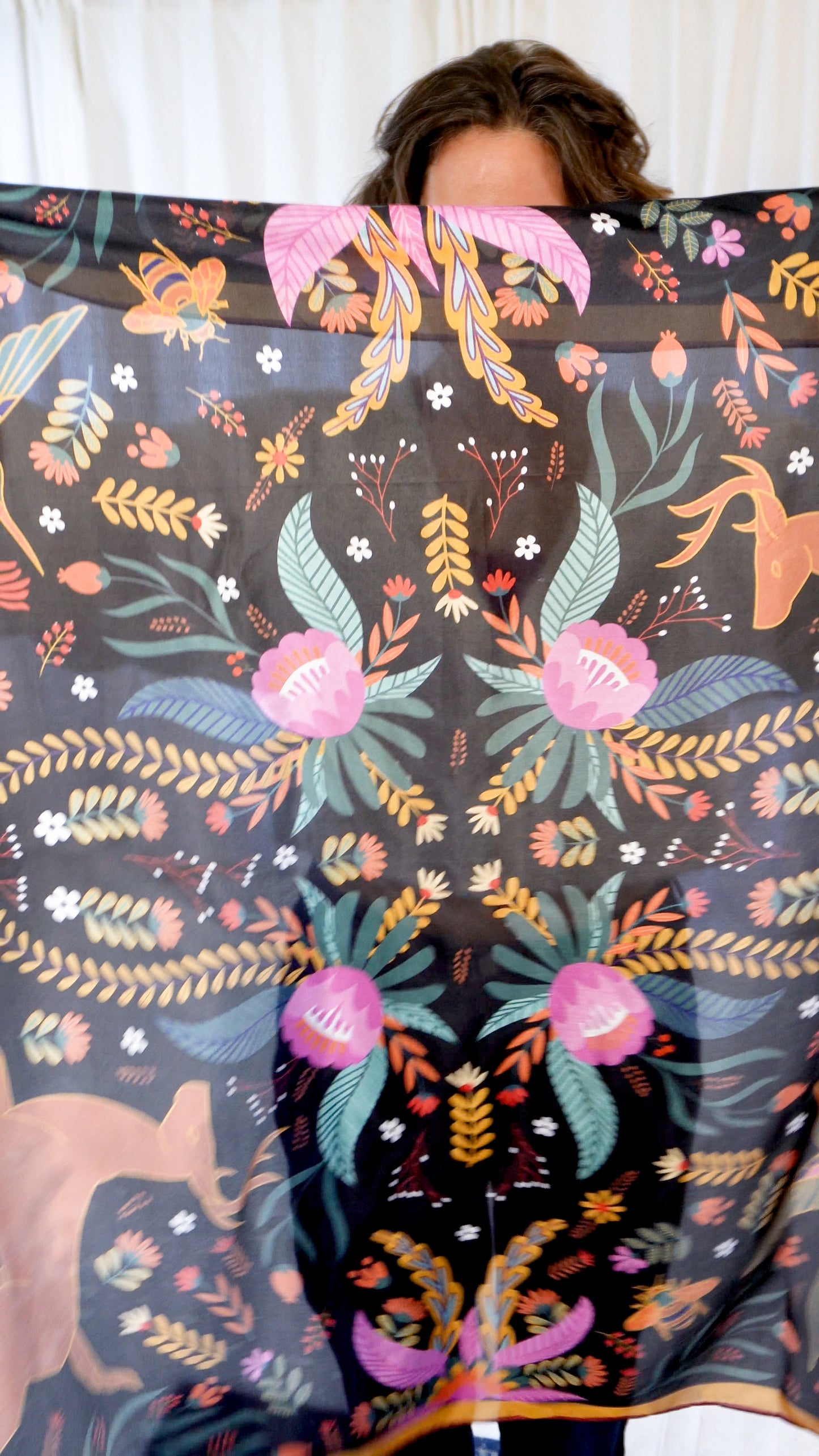 Aja 100% Silk Scarf | Midnight Garden | 39" Large Square | Lightweight