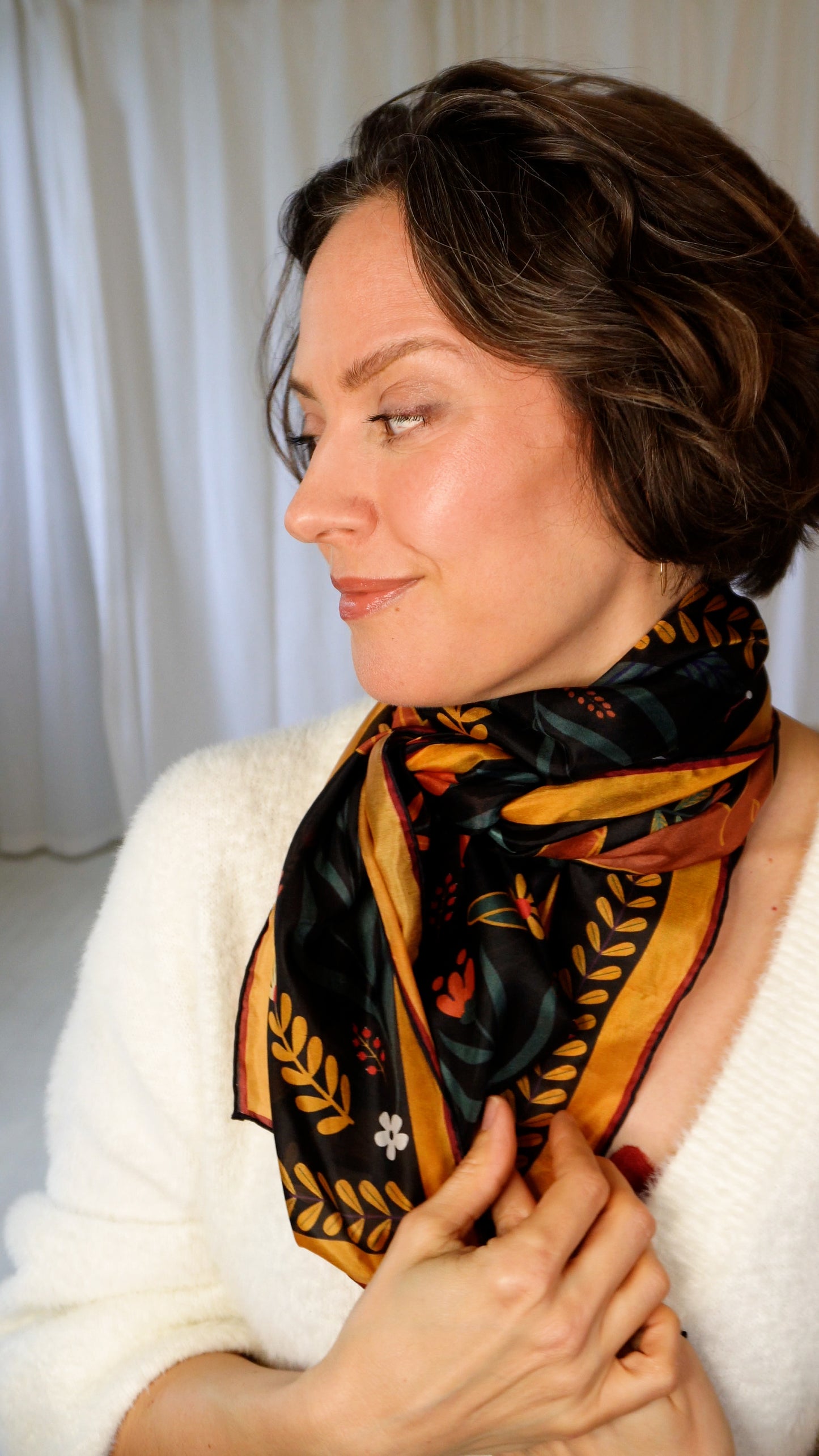 Aja 100% Silk Scarf | Midnight Garden | 39" Large Square | Lightweight