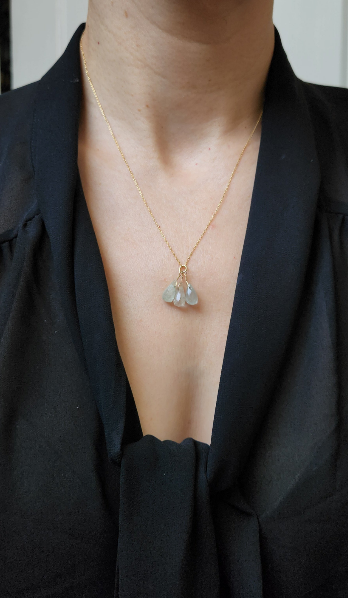 Aquamarine Trio Pendant 18" necklace 14k Gold Filled fine chain