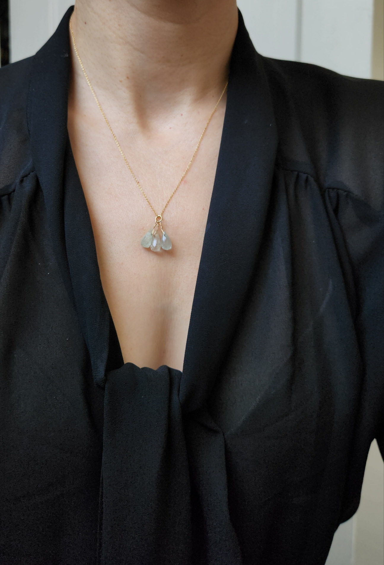 Aquamarine Trio Pendant 18" necklace 14k Gold Filled fine chain