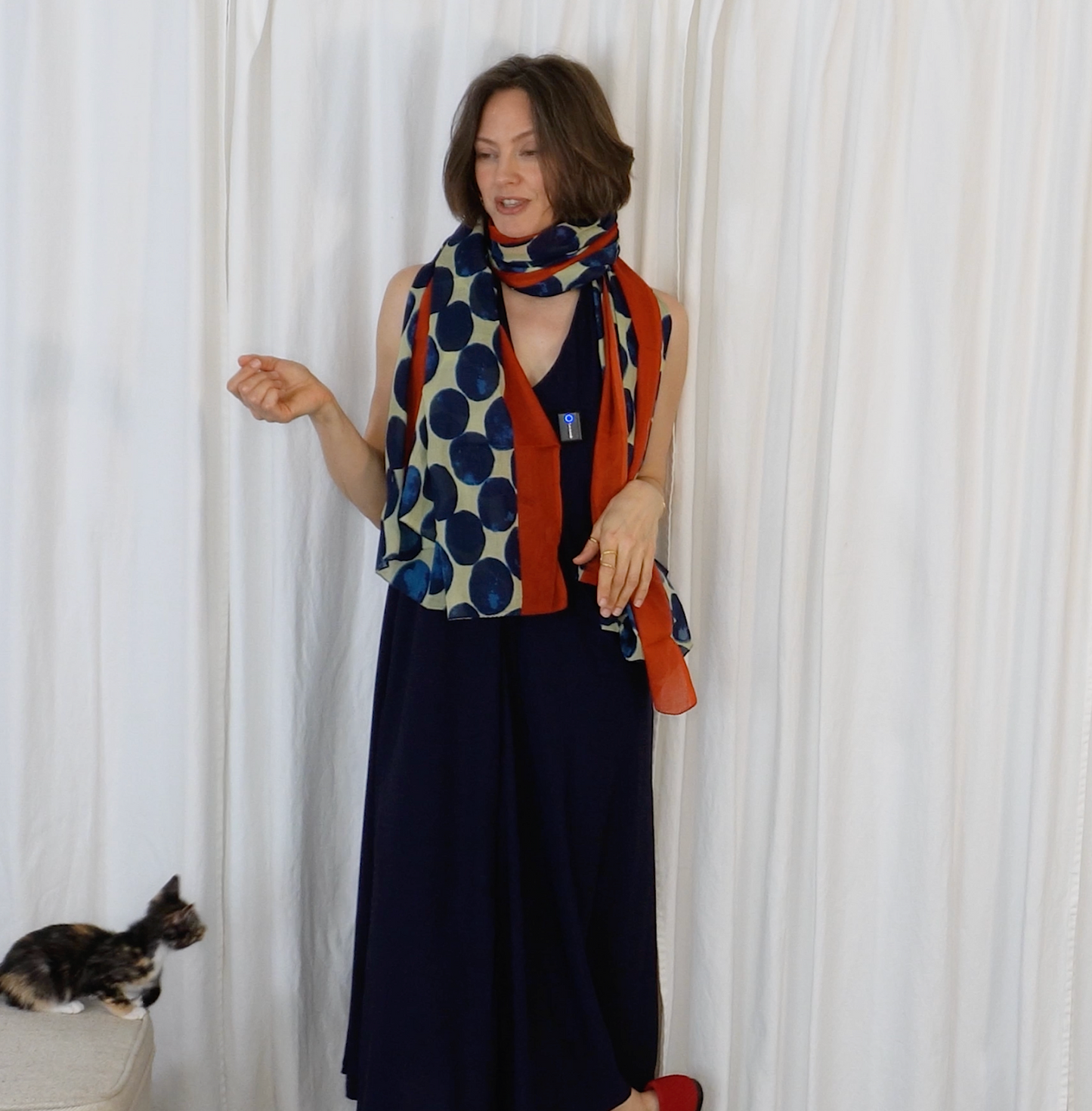 Blue Dots Cotton Scarf | Large Lightweight 100% Cotton