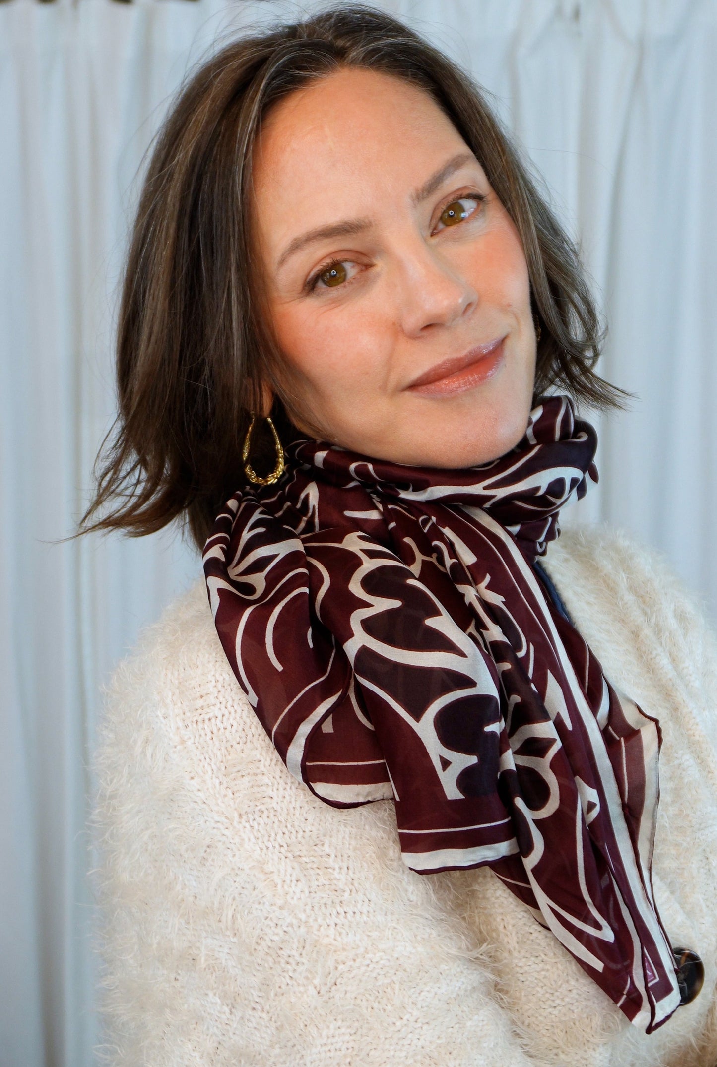 Vivienne 100% Silk Scarf | Burgundy | 41" Large Square | Ultra Lightweight