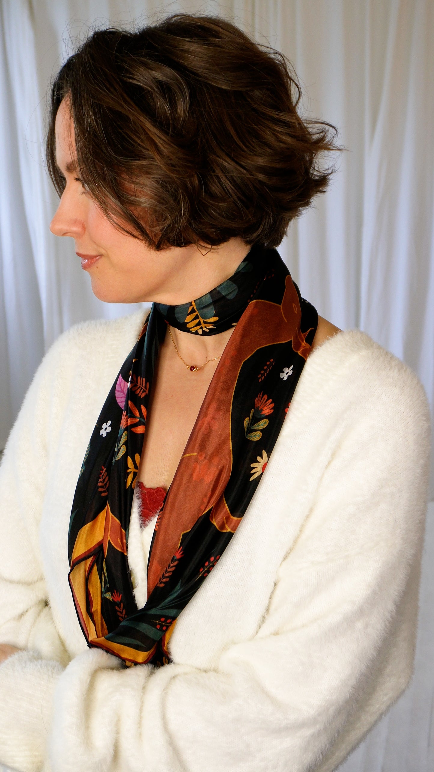 Aja 100% Silk Scarf | Midnight Garden | 39" Large Square | Lightweight