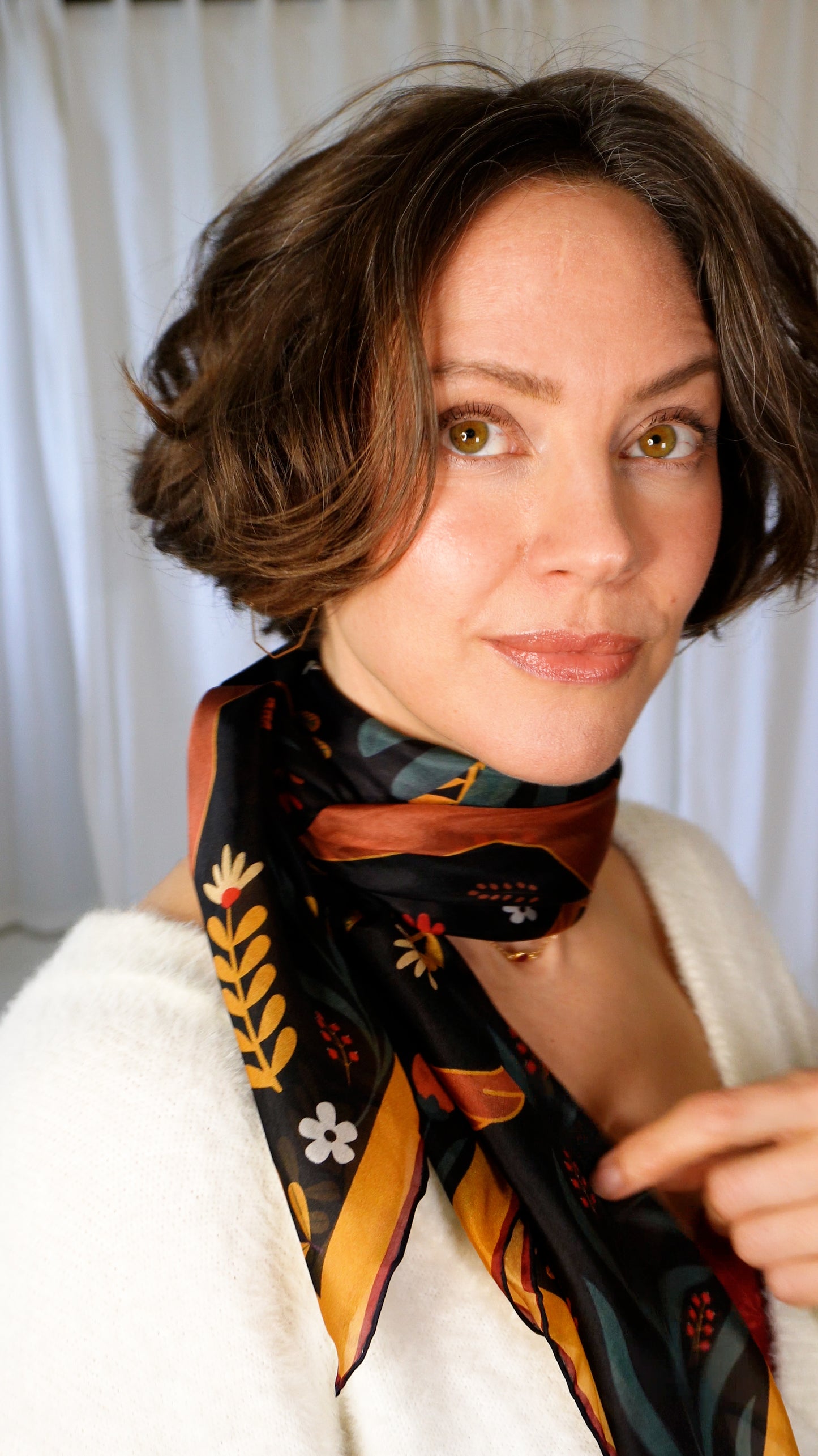 Aja 100% Silk Scarf | Midnight Garden | 39" Large Square | Lightweight