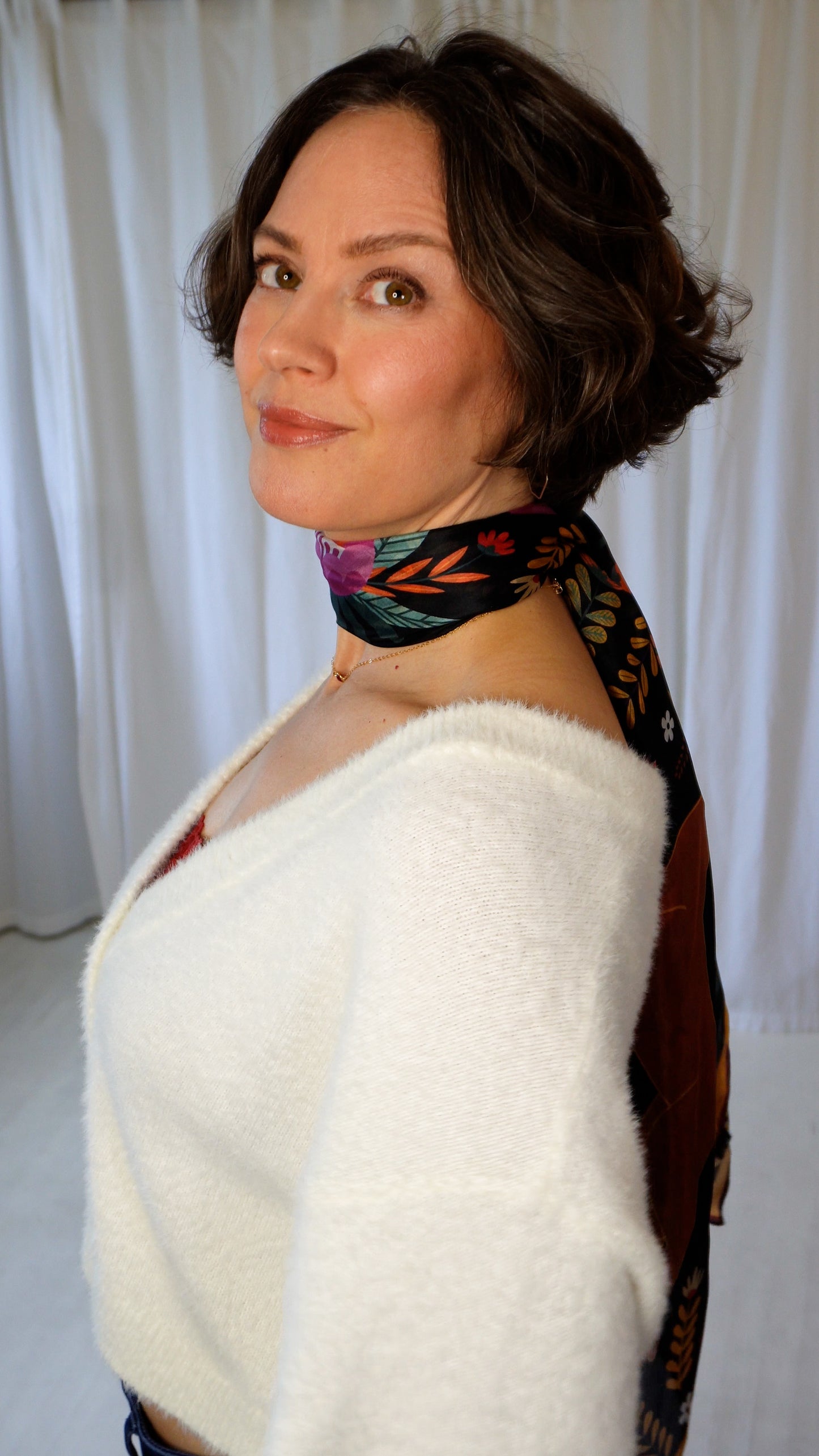 Aja 100% Silk Scarf | Midnight Garden | 39" Large Square | Lightweight