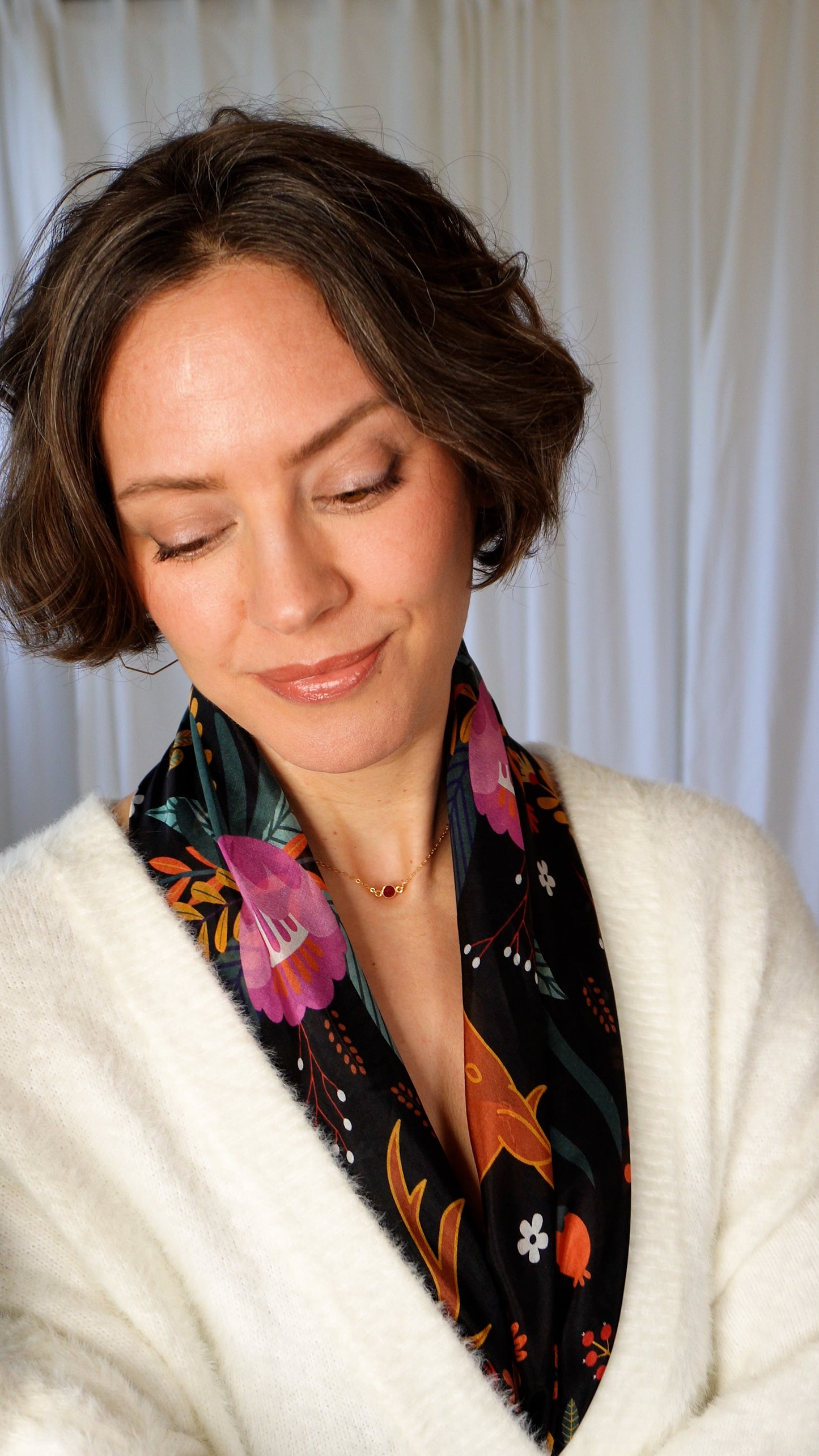 Aja 100% Silk Scarf | Midnight Garden | 39" Large Square | Lightweight