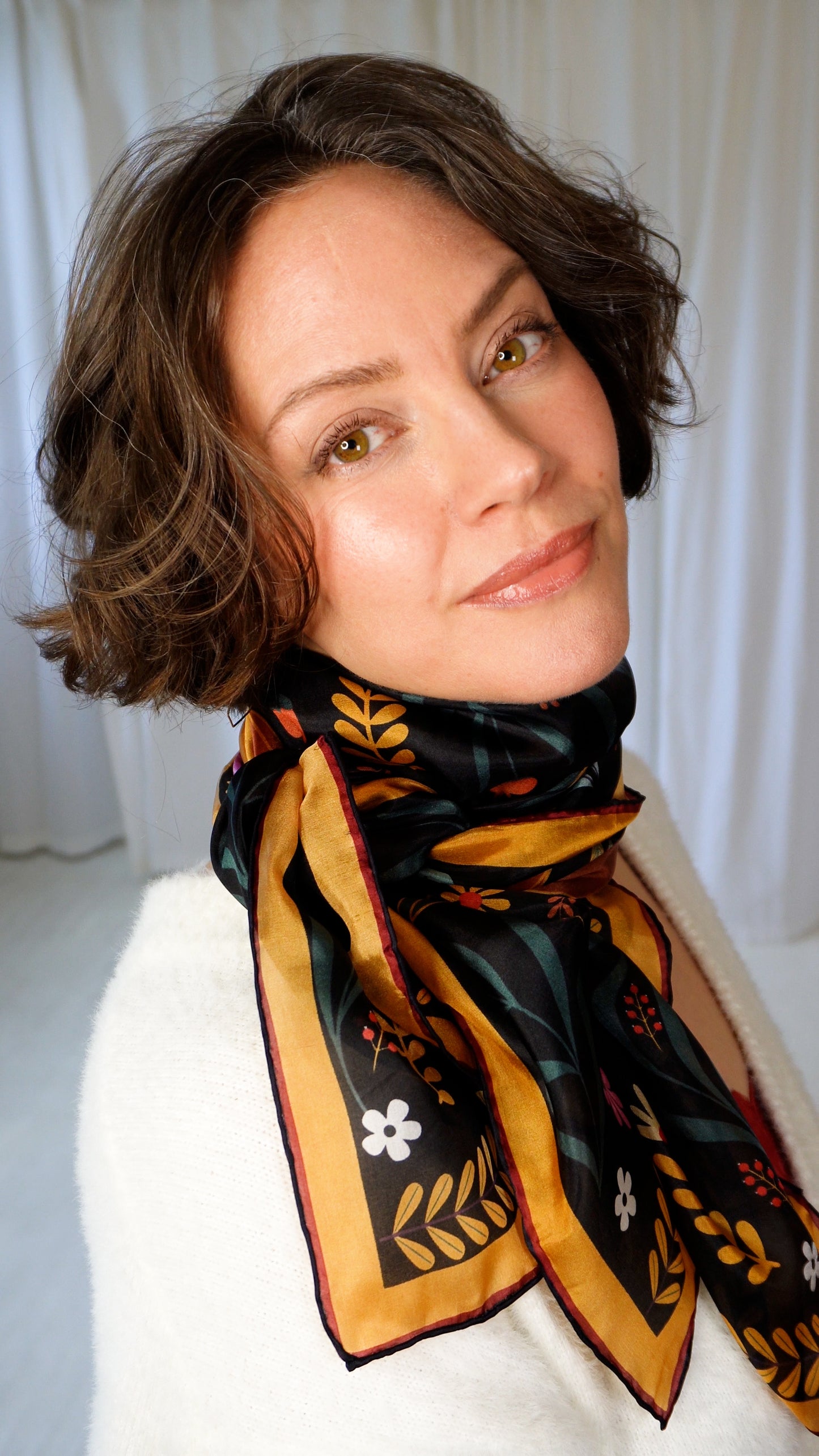 Aja 100% Silk Scarf | Midnight Garden | 39" Large Square | Lightweight