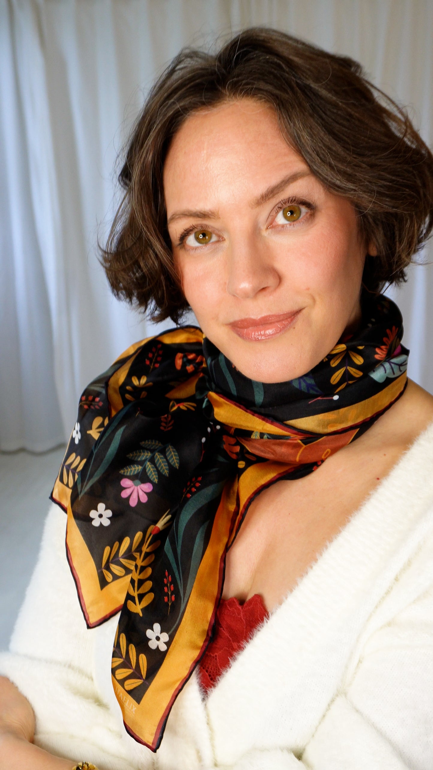 Aja 100% Silk Scarf | Midnight Garden | 39" Large Square | Lightweight