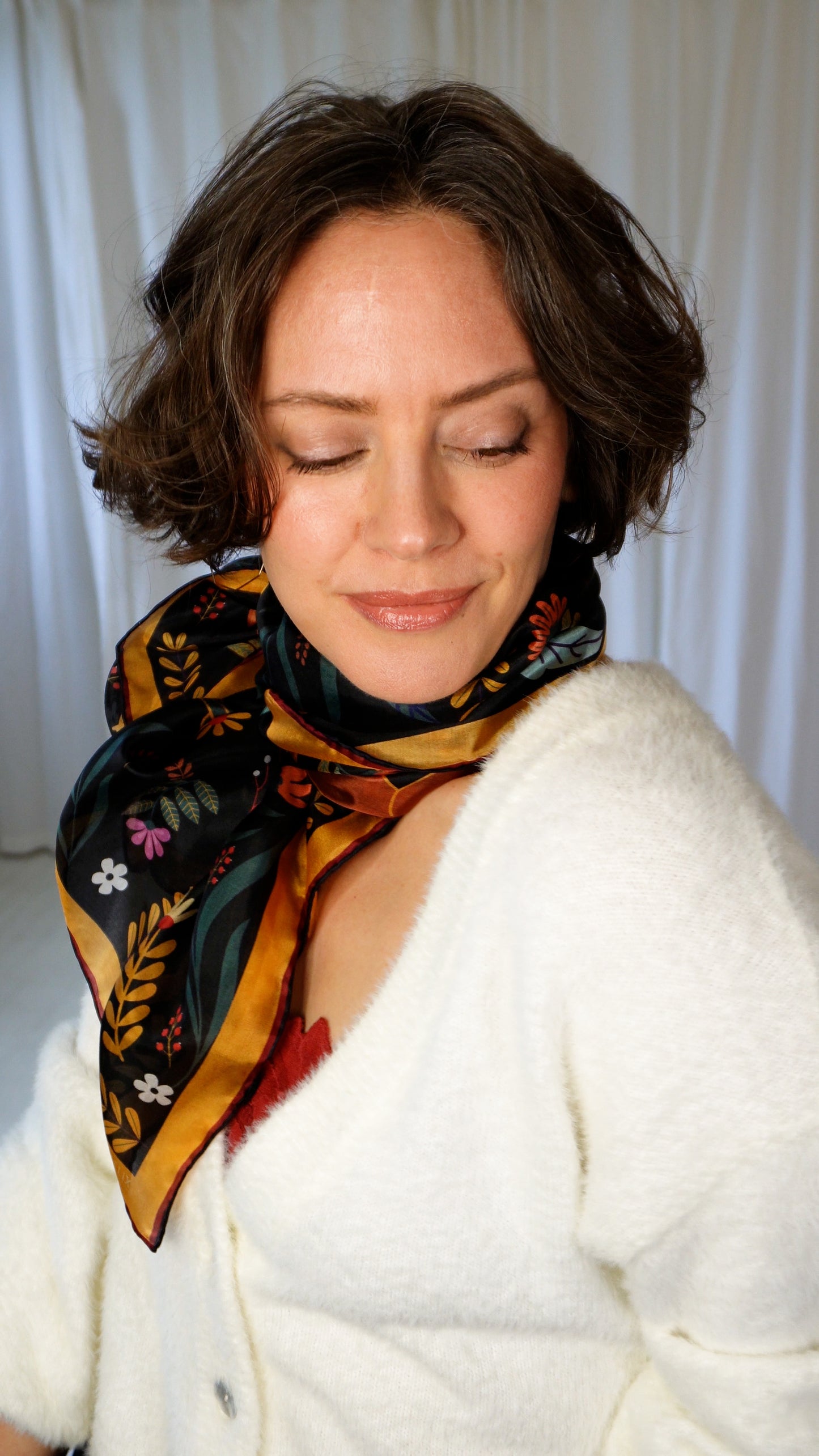 Aja 100% Silk Scarf | Midnight Garden | 39" Large Square | Lightweight