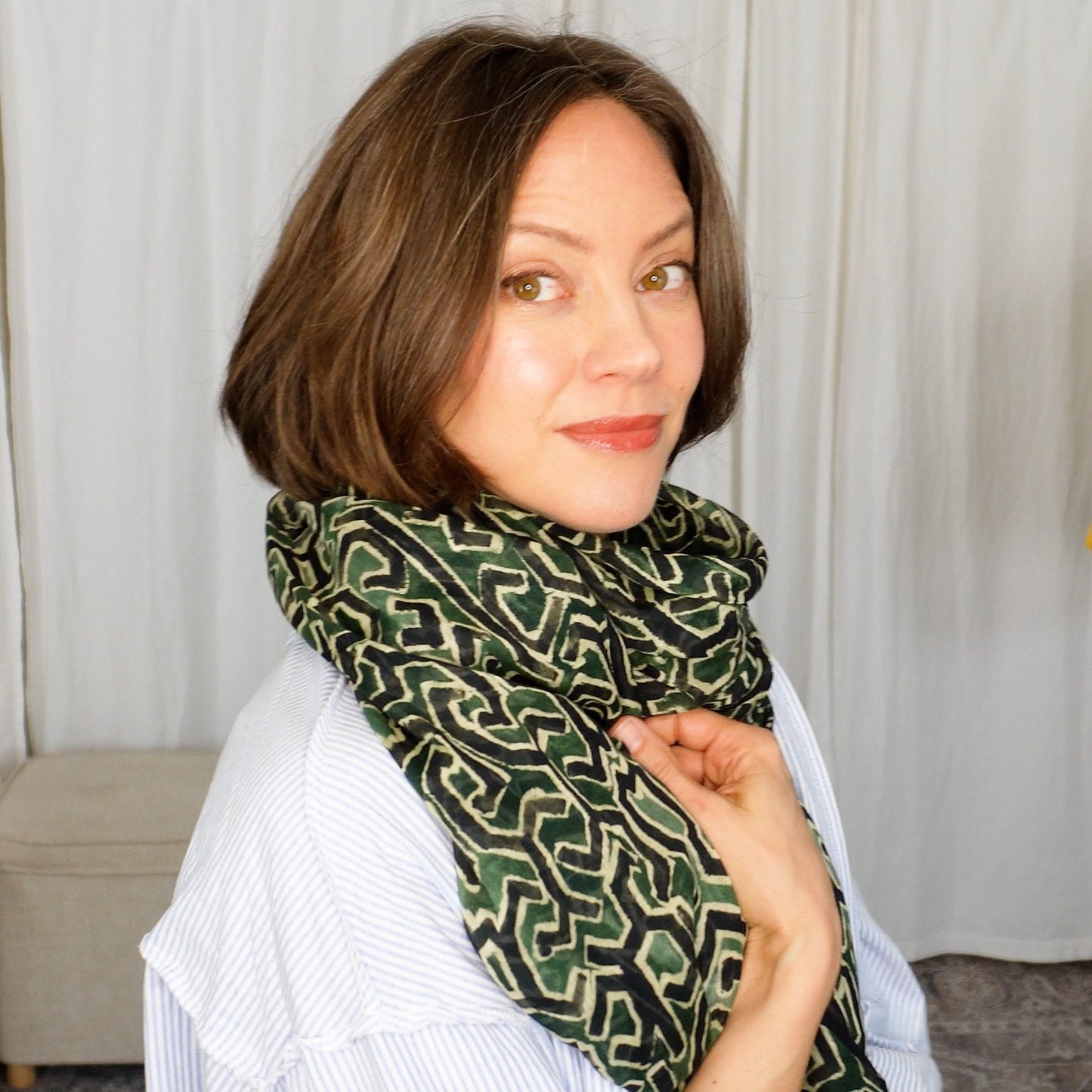 Emerald Labrynth Cotton Scarf | Large Lightweight 100% Cotton