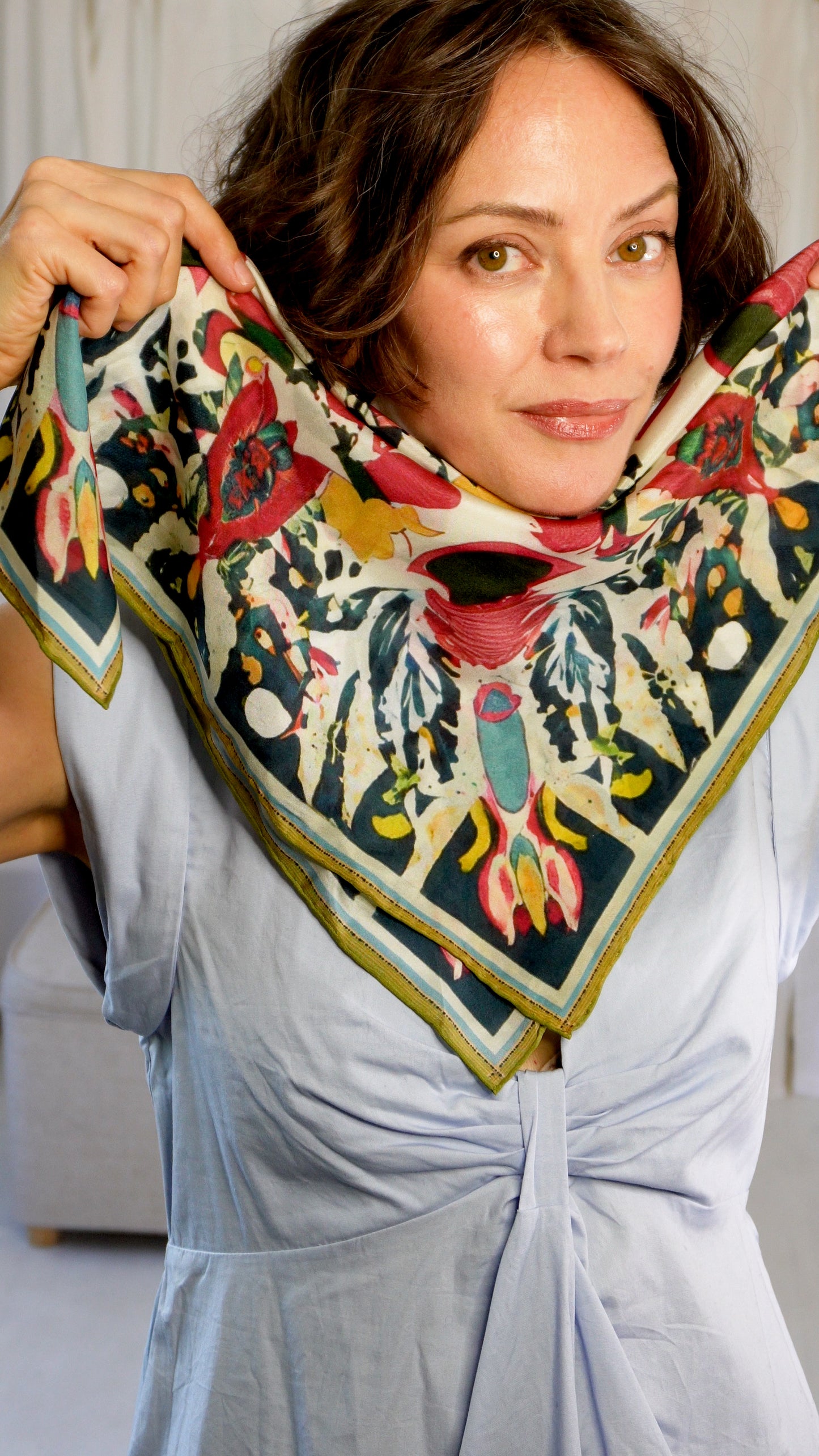 Edie 100% Silk Scarf | Muted Rose Garden Tones | 20 inch