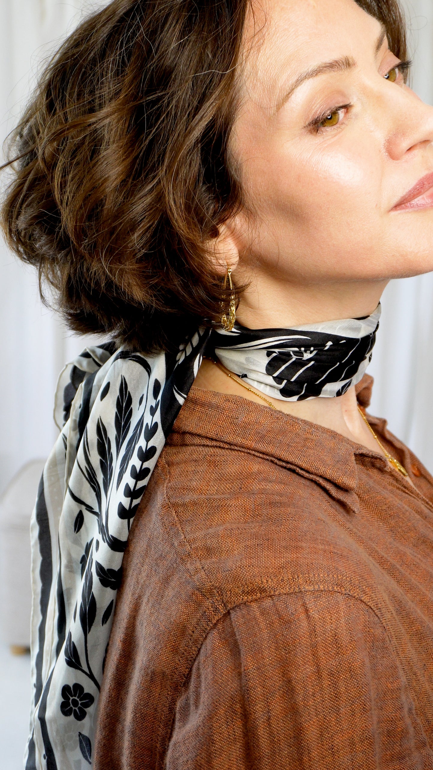 Ember 100% Silk Scarf | Black and White Crows | 32" Square