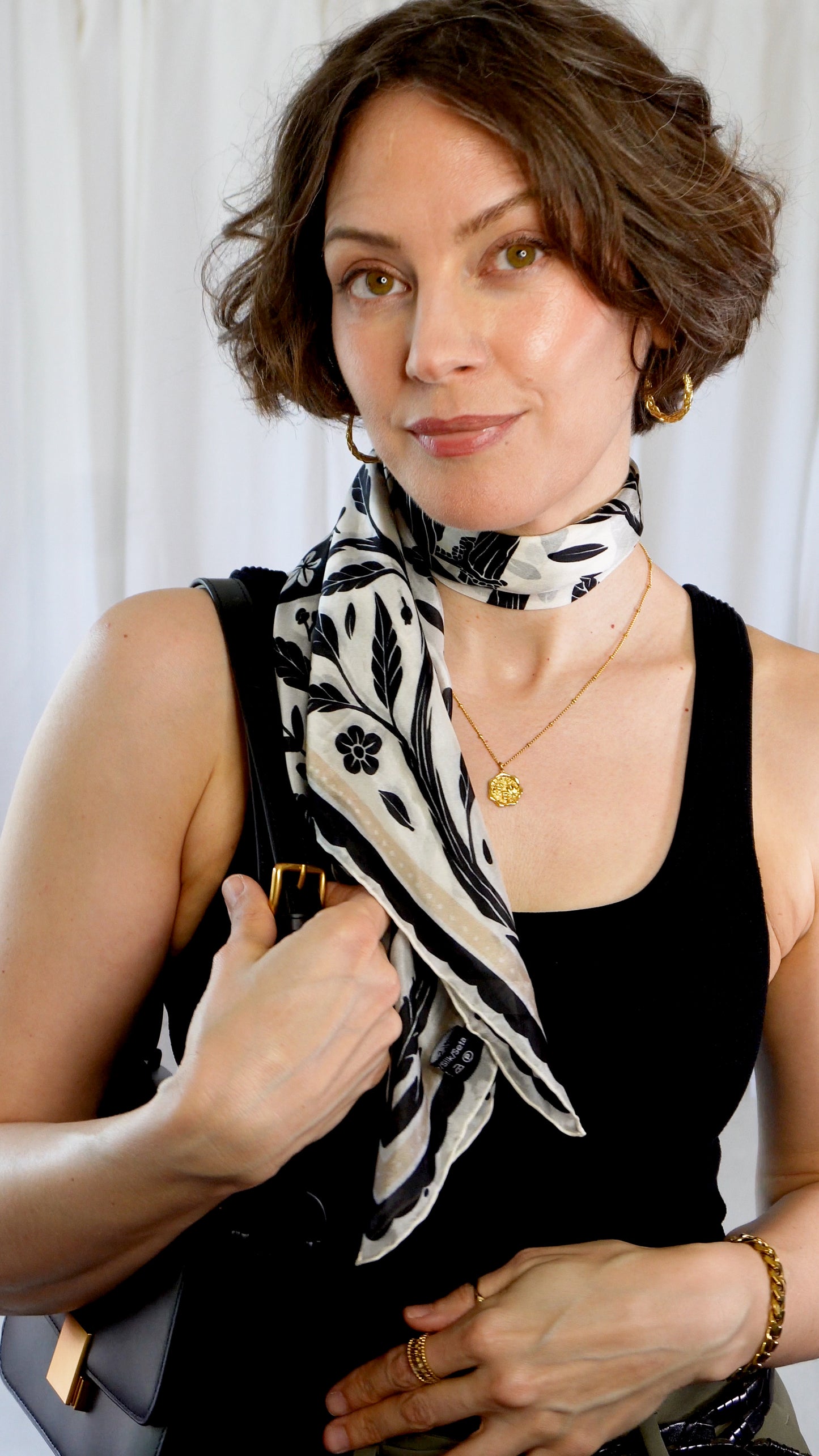 Ember 100% Silk Scarf | Black and White Crows | 32" Square