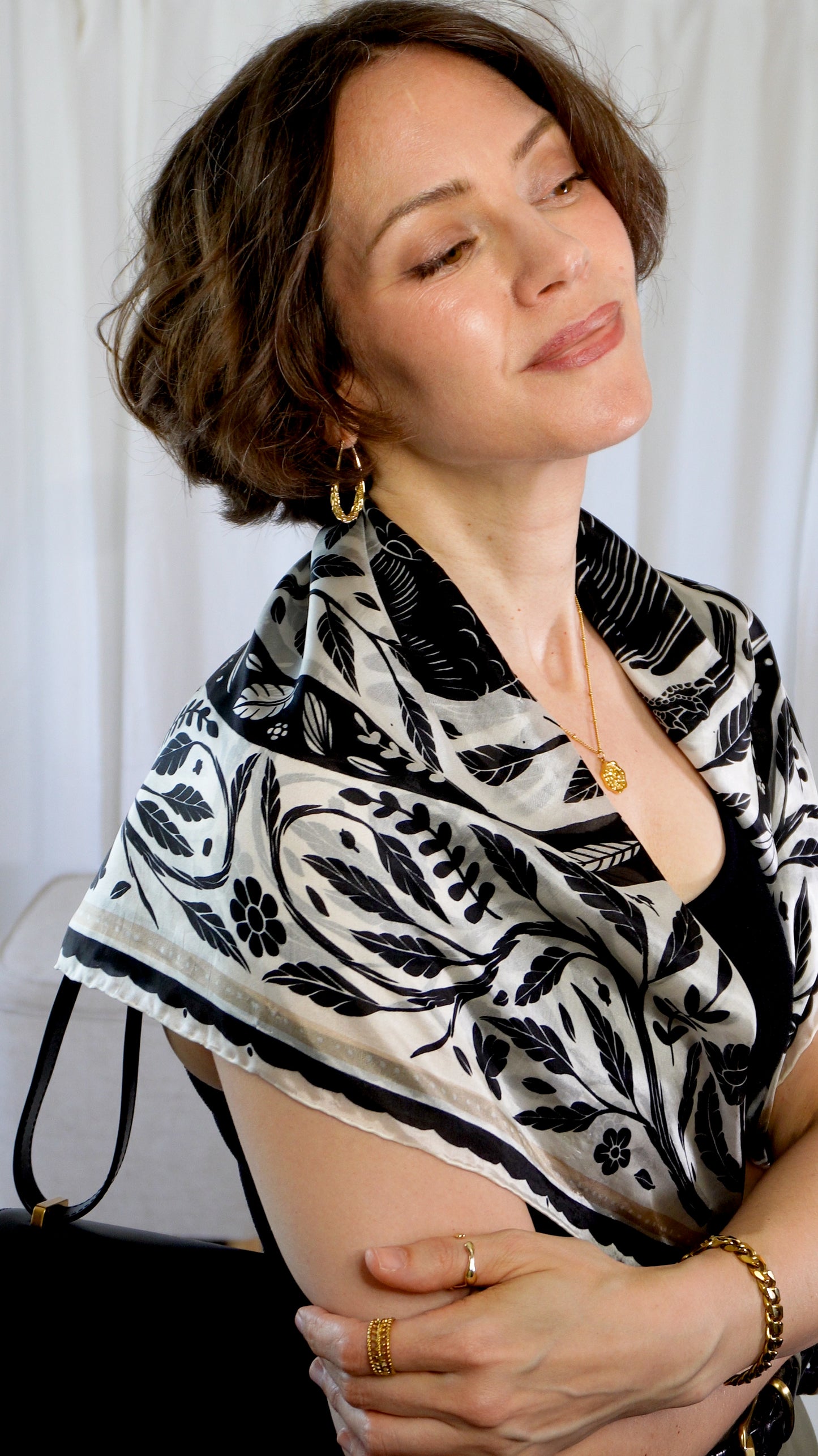 Ember 100% Silk Scarf | Black and White Crows | 32" Square
