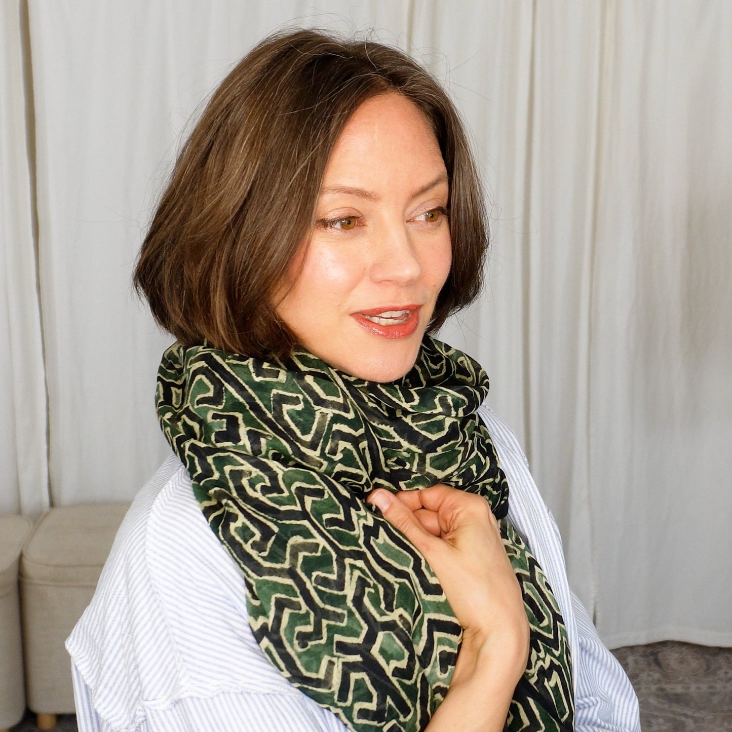 Emerald Labrynth Cotton Scarf | Large Lightweight 100% Cotton