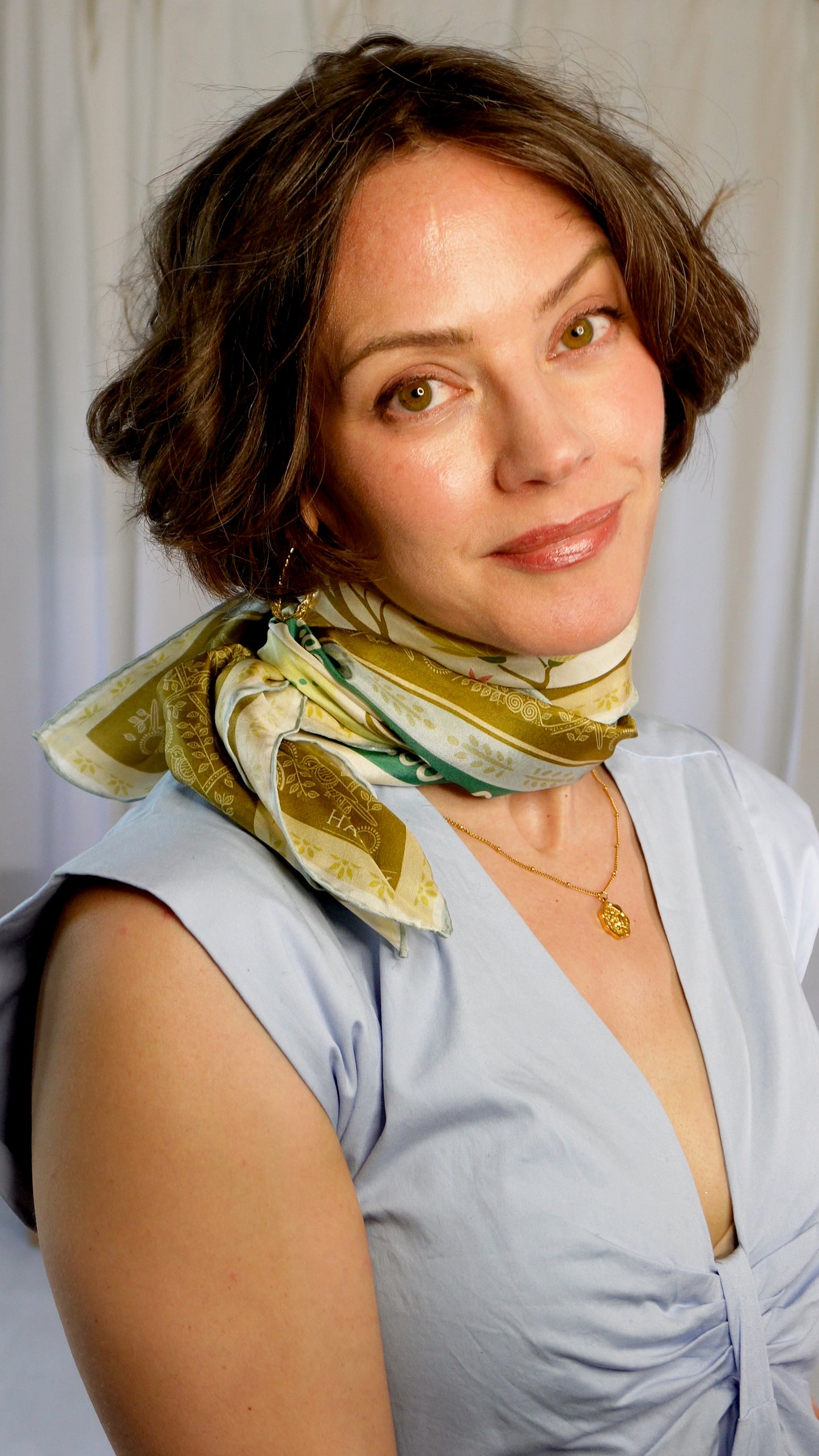 Hazel 100% Silk Scarf | Muted Cream Colors | 32" Square